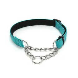 PAWS ASIA Factory Nylon Padded Reflective Adjusting Lightweight Large Dog Collar With Metal Chain