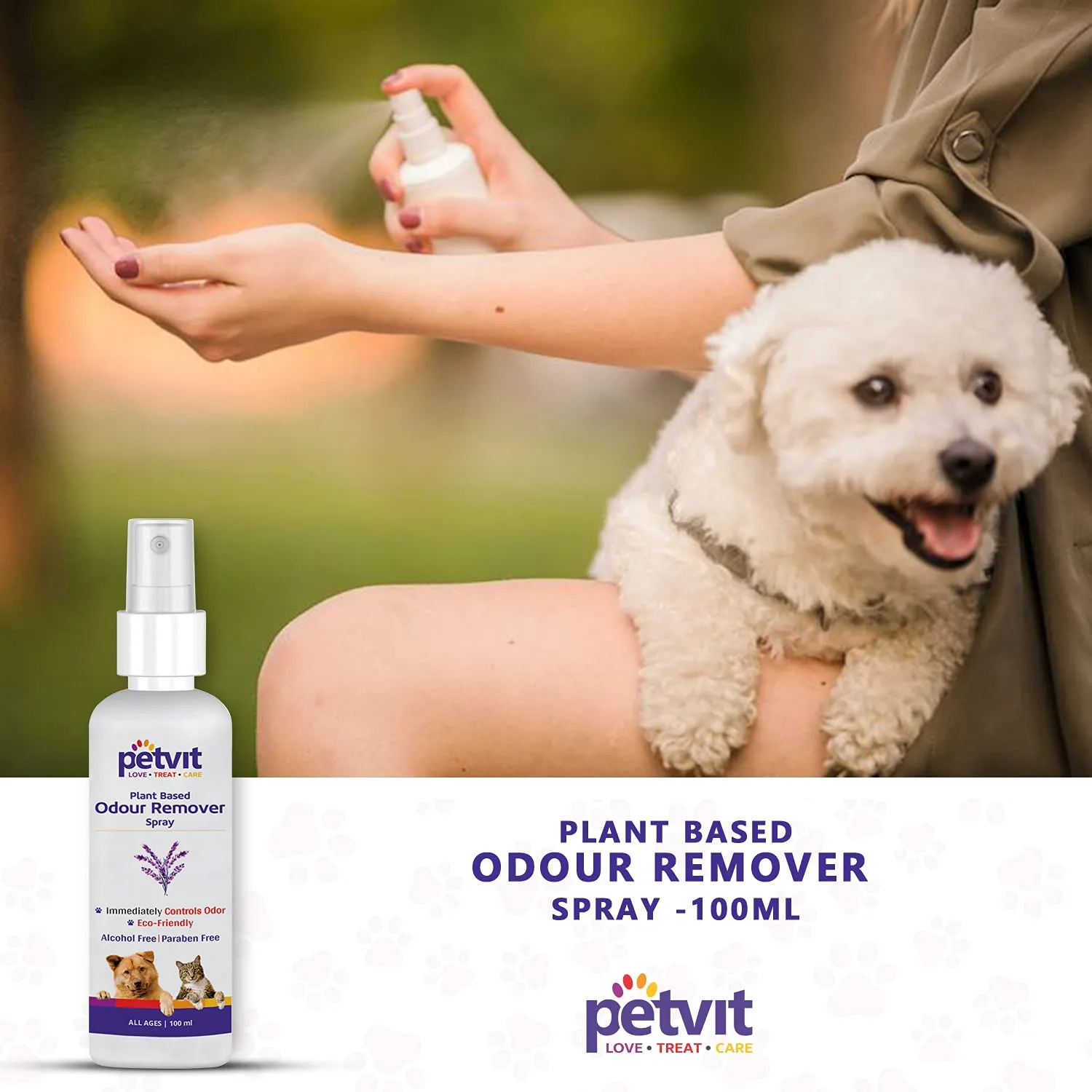 Petvit Odor Remover Spray with Lavender | Eliminate Bad Breath | Detangling Hair | Paraben Free & pH-Balance -for All Breed Dog & Cat – 100ml