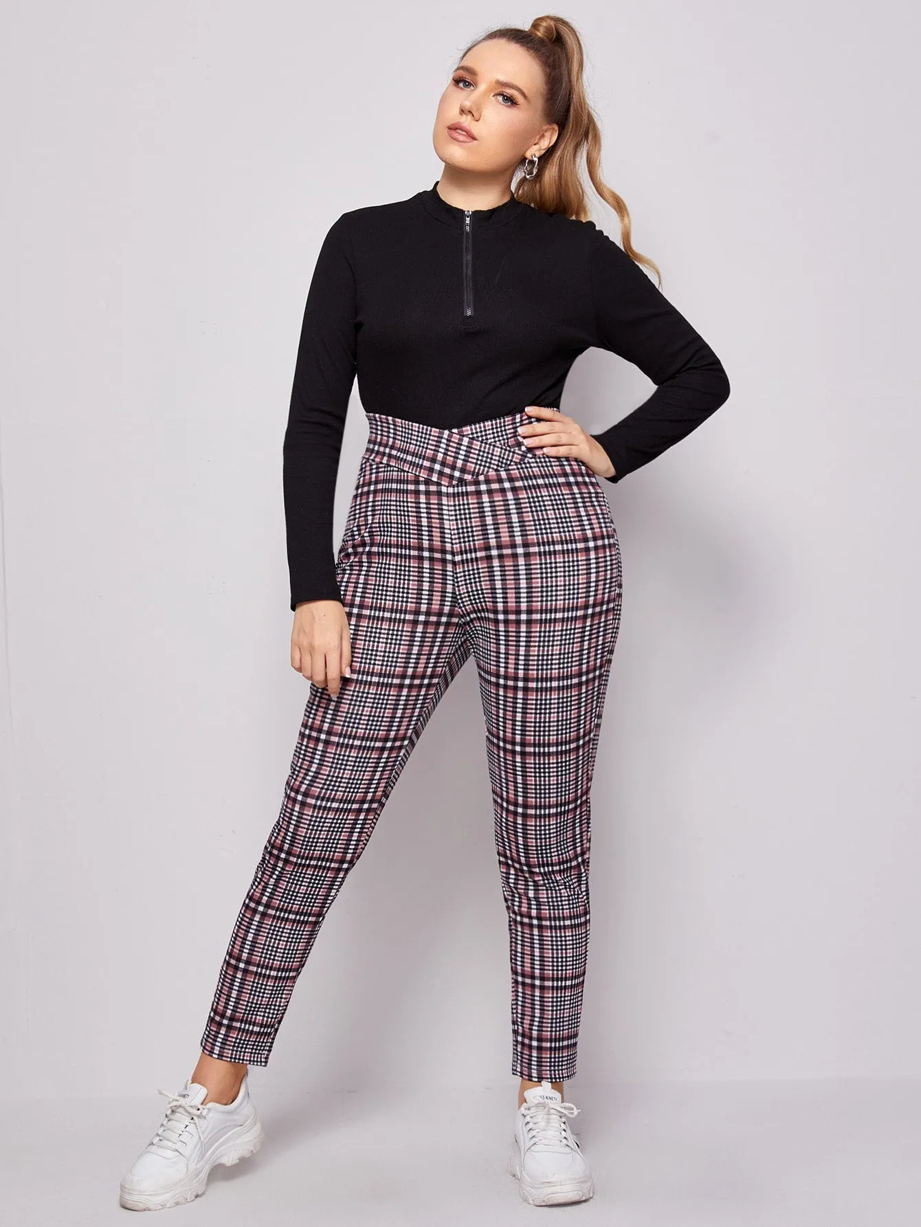 Plaid Wrap Long Plus Size Leggings