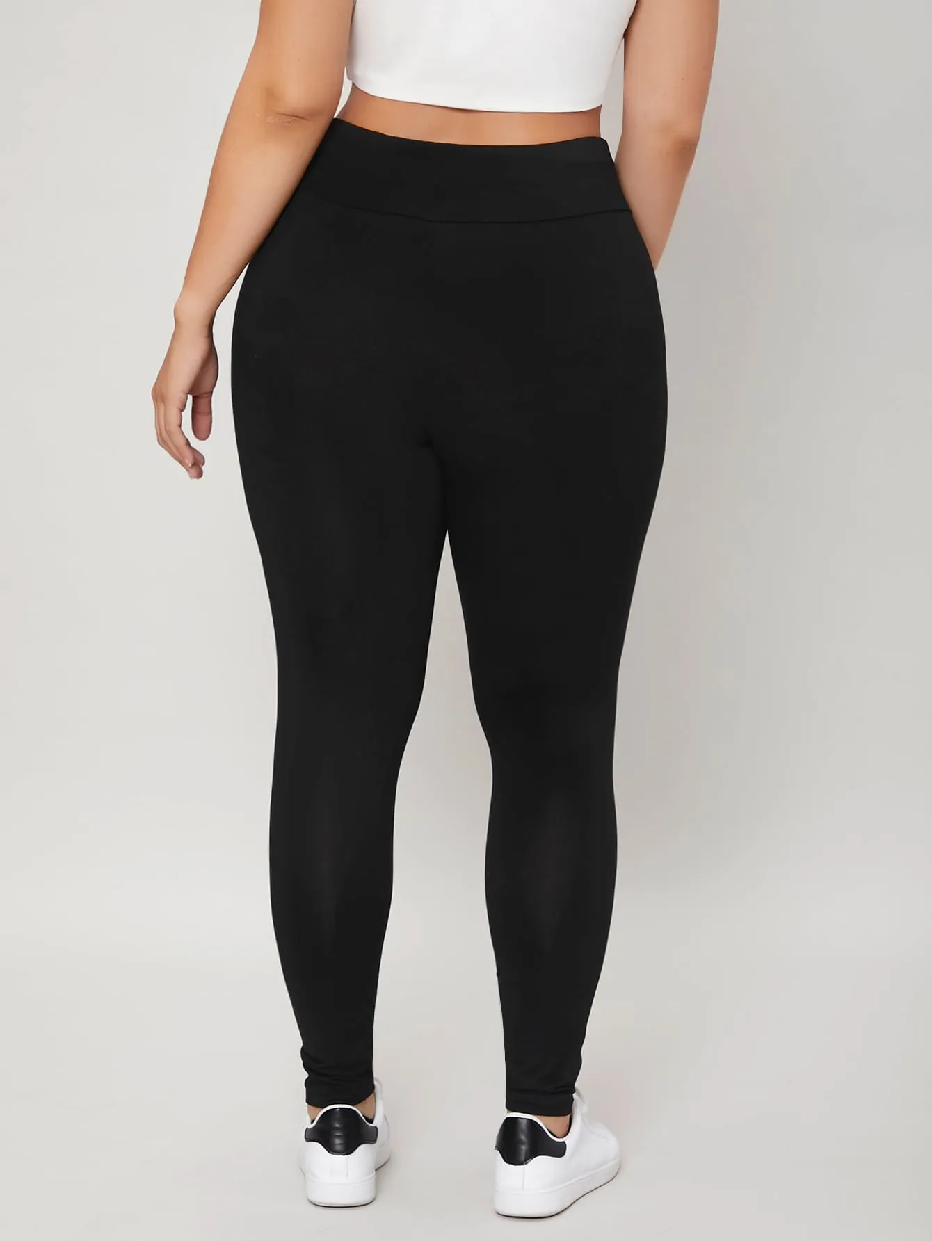 Plain Drawstring Cropped Plus Size Leggings