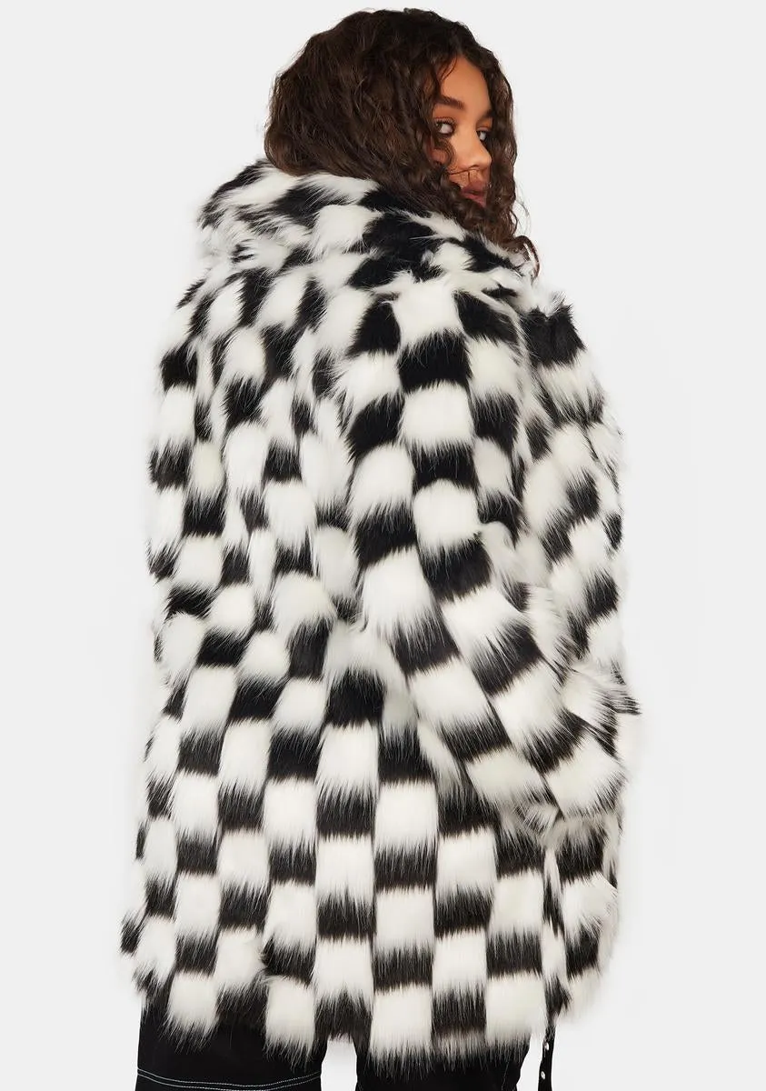 Plus Checkered Recipe For Disaster Faux Fur Coat