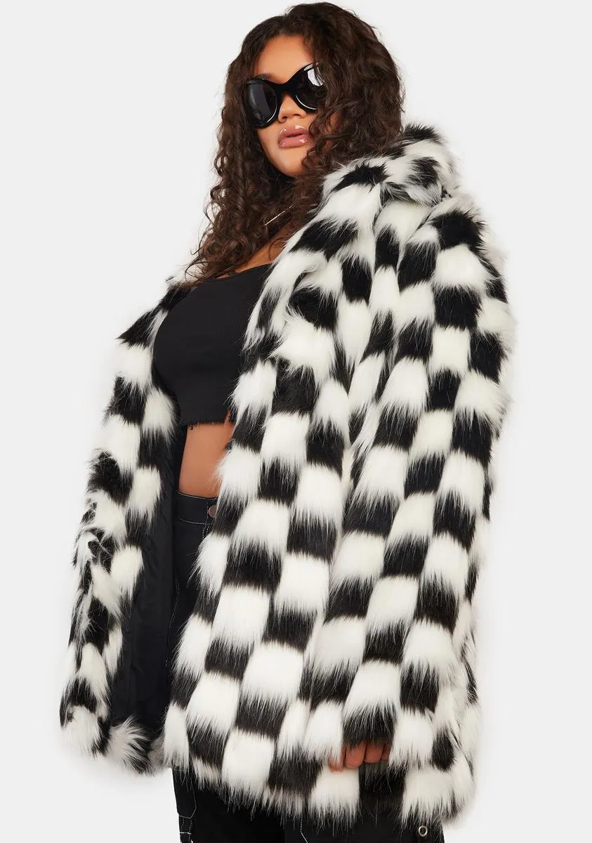 Plus Checkered Recipe For Disaster Faux Fur Coat