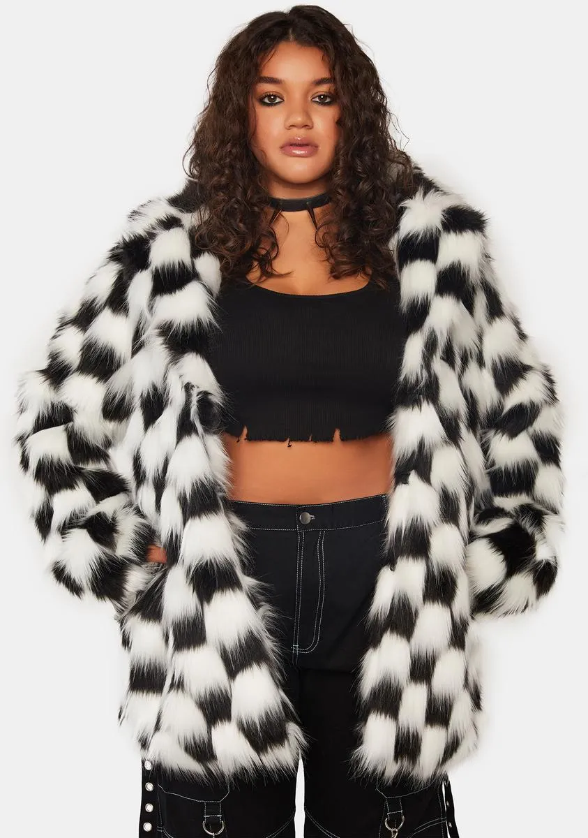 Plus Checkered Recipe For Disaster Faux Fur Coat