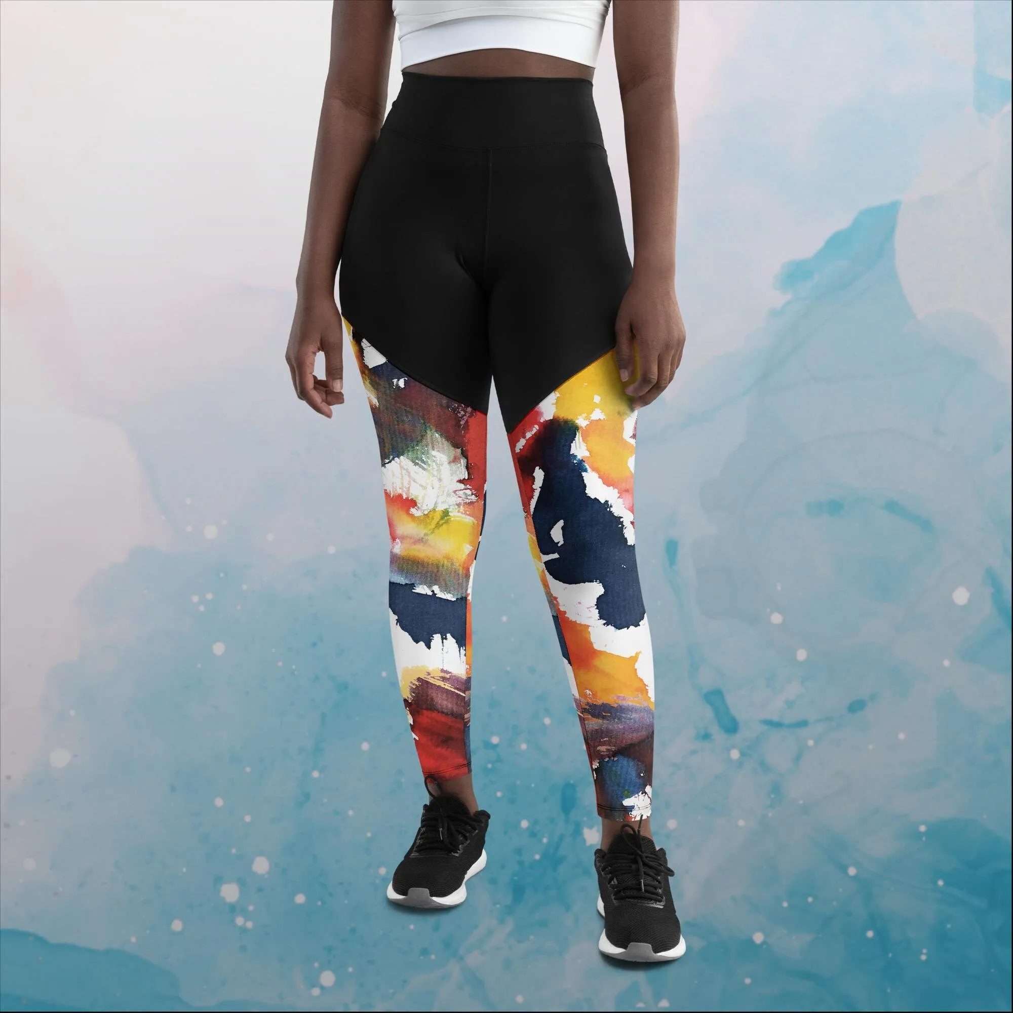 Primary Color Pallet Paint Print Womens Compression Sports Leggings