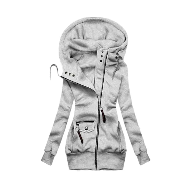 Purpdrank - Winter Women Solid Hoodies Sweatshirt Fashion Casual Slim Long Sleeve Hooded Coat Streetwear Zipper Jacket Tops Femme