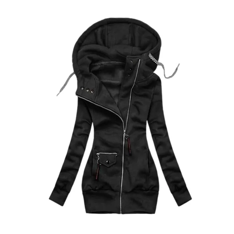 Purpdrank - Winter Women Solid Hoodies Sweatshirt Fashion Casual Slim Long Sleeve Hooded Coat Streetwear Zipper Jacket Tops Femme