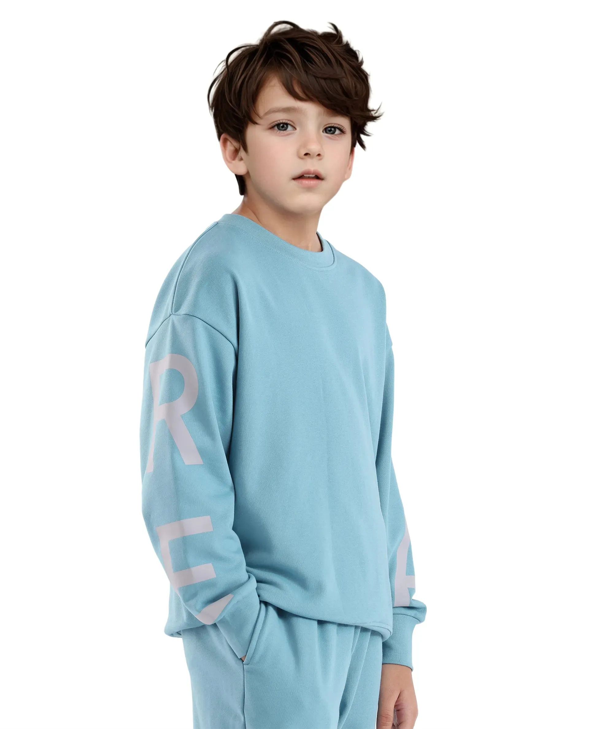 Rare Ones Kids Joen Blue Cotton Poly Full Sleeve Plastisol Print Sweatshirt