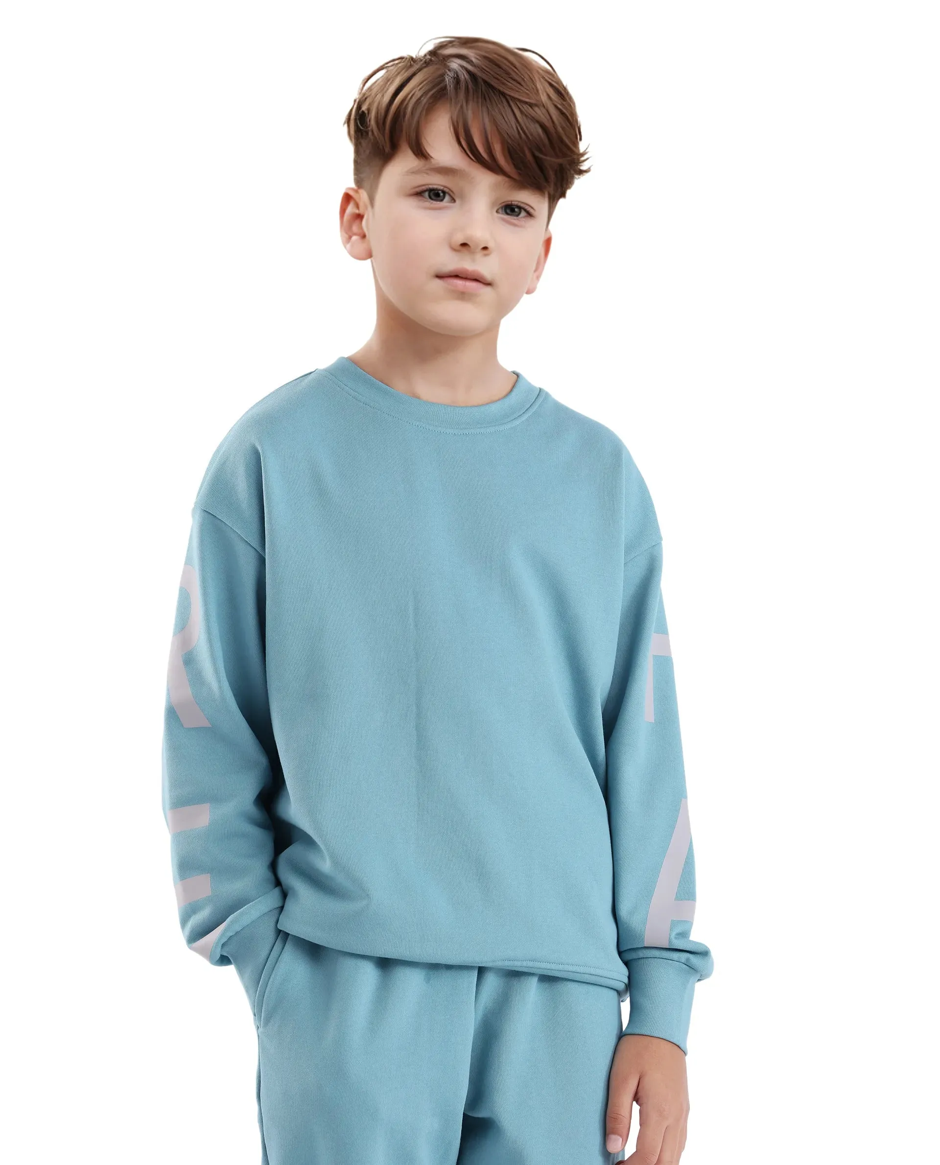 Rare Ones Kids Joen Blue Cotton Poly Full Sleeve Plastisol Print Sweatshirt