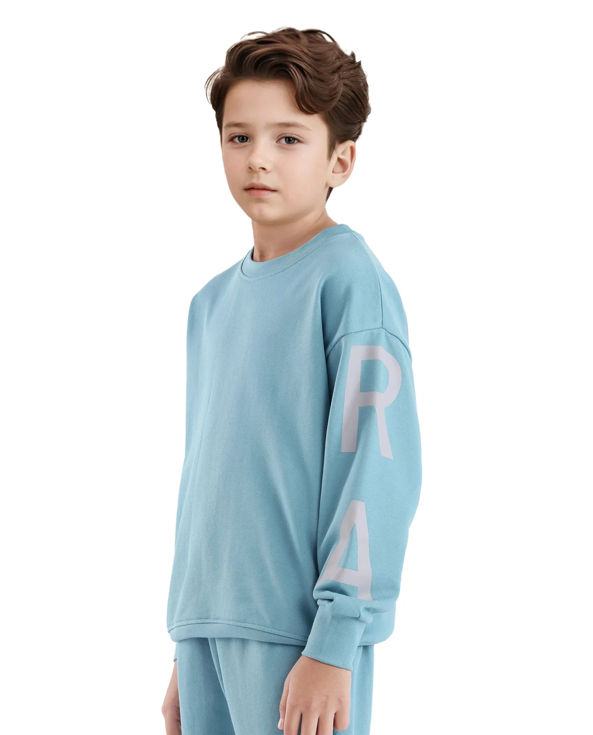 Rare Ones Kids Joen Blue Cotton Poly Full Sleeve Plastisol Print Sweatshirt