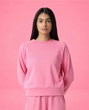 Rareism Women Cax Flouroscent Pink Cotton Blend Fabric Relaxed Fit Full Sleeves Solid Round Neck Sweatshirt