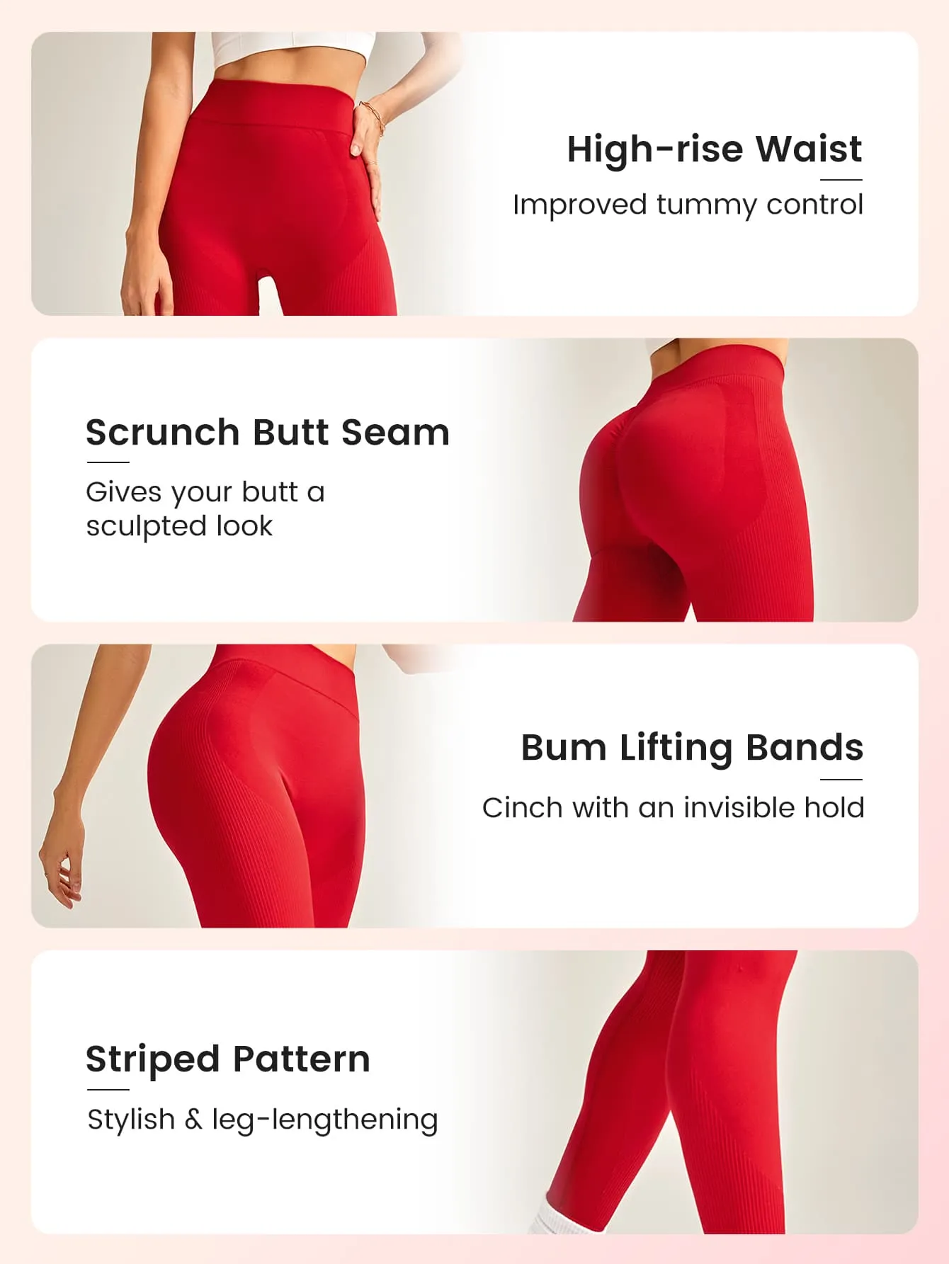 Red Wide Waistband High Waist Sports Leggings