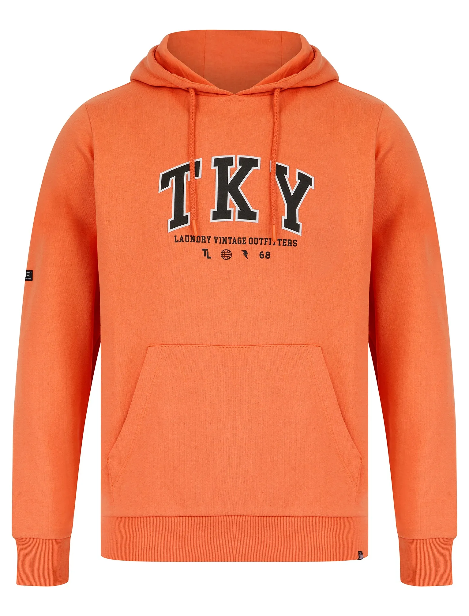 Refract Motif Brushback Fleece Pullover Hoodie in Orange - Tokyo Laundry