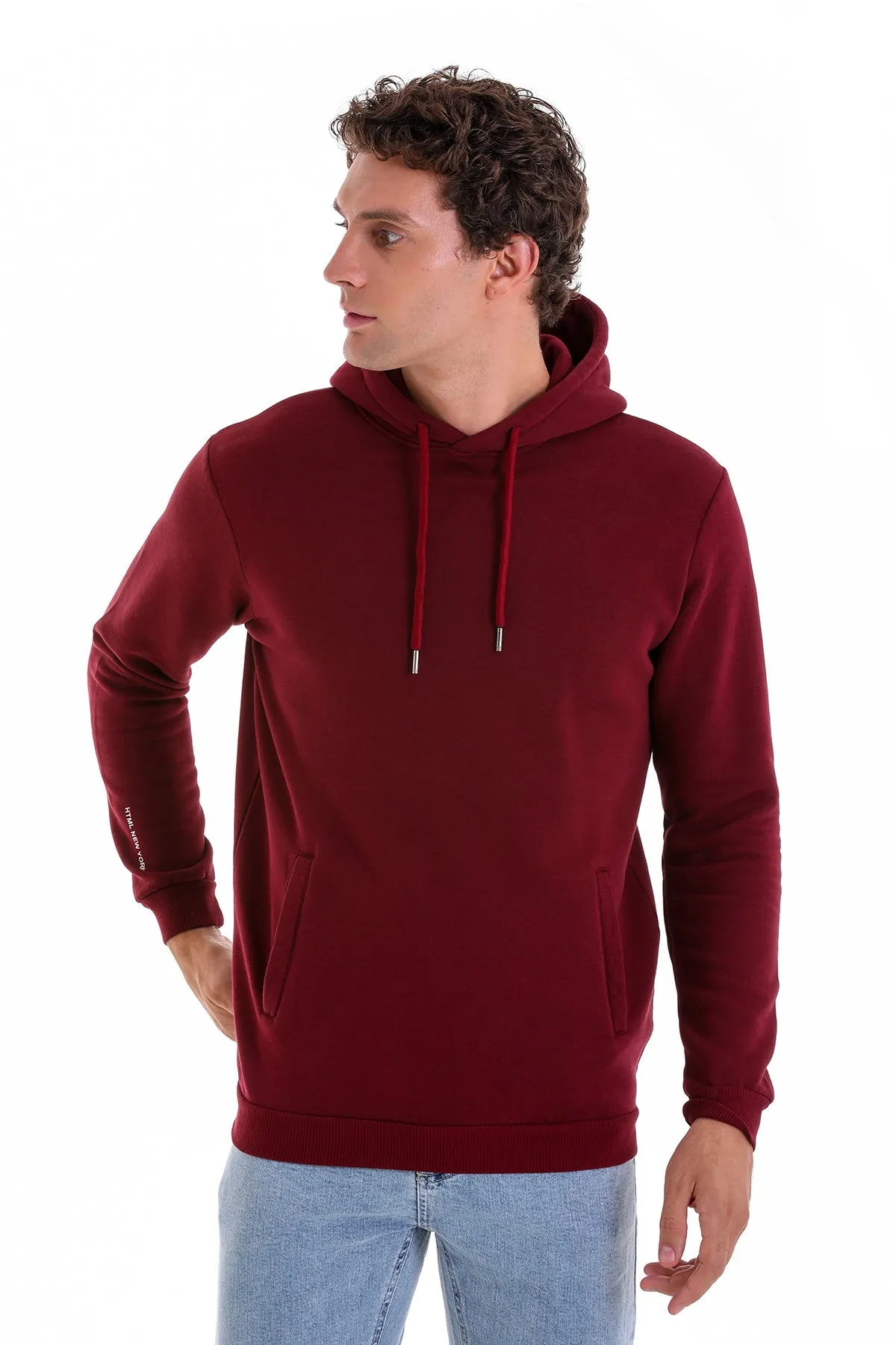 Regular Fit Cotton Blend Burgundy Hooded Sweatshirt