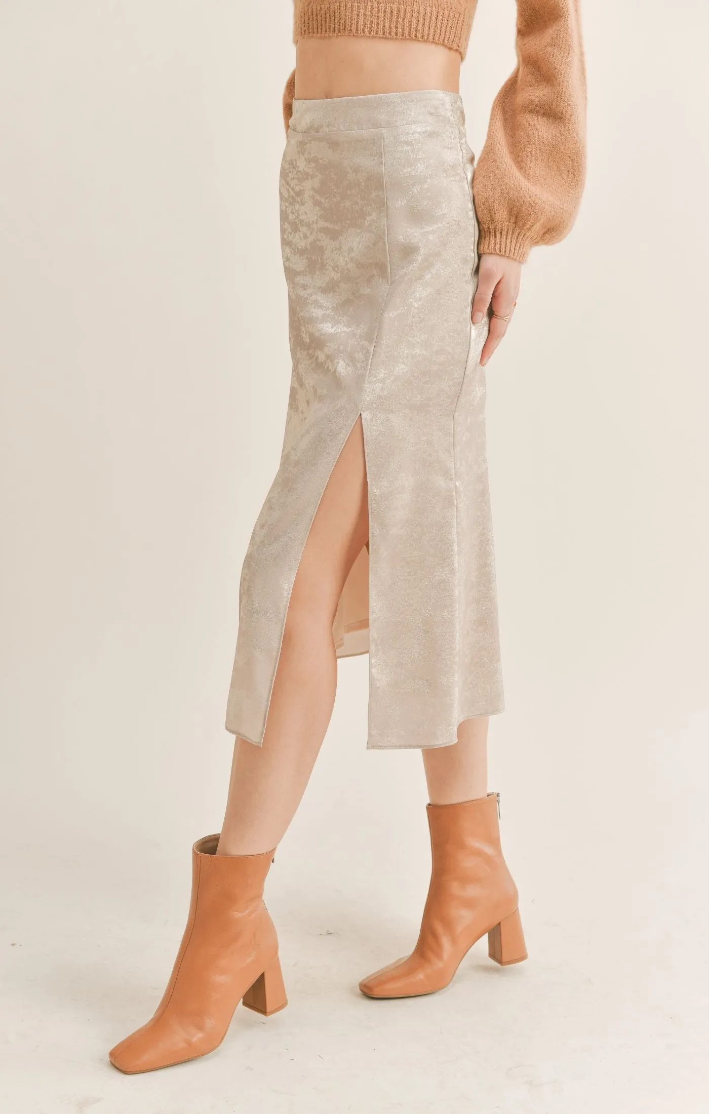 Sage the Label Luxe Life Midi Skirt with Slit in Champagne