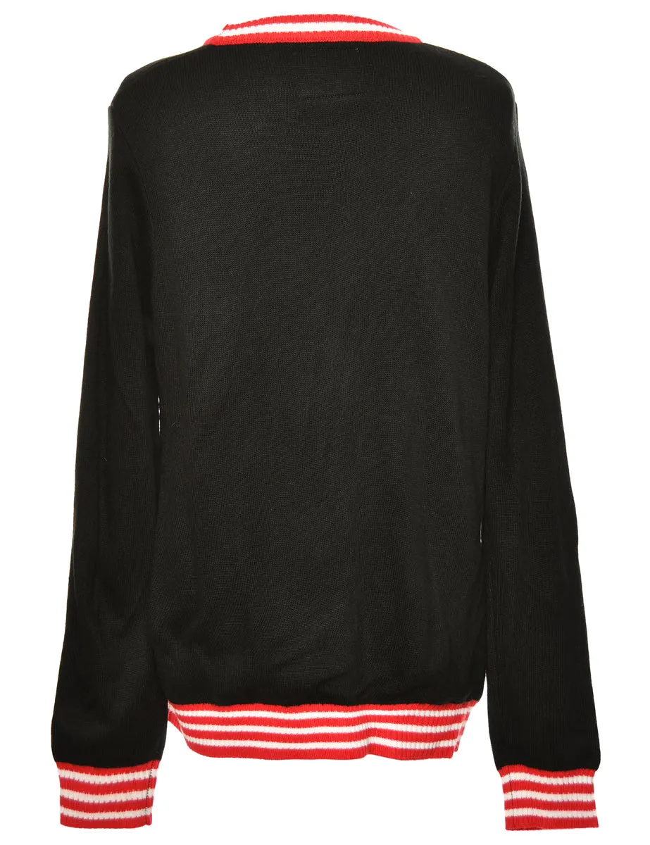 Santa Claus Black & Red Christmas Jumper - L