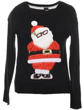 Santa Claus Design Black, Red & White Christmas Jumper - S