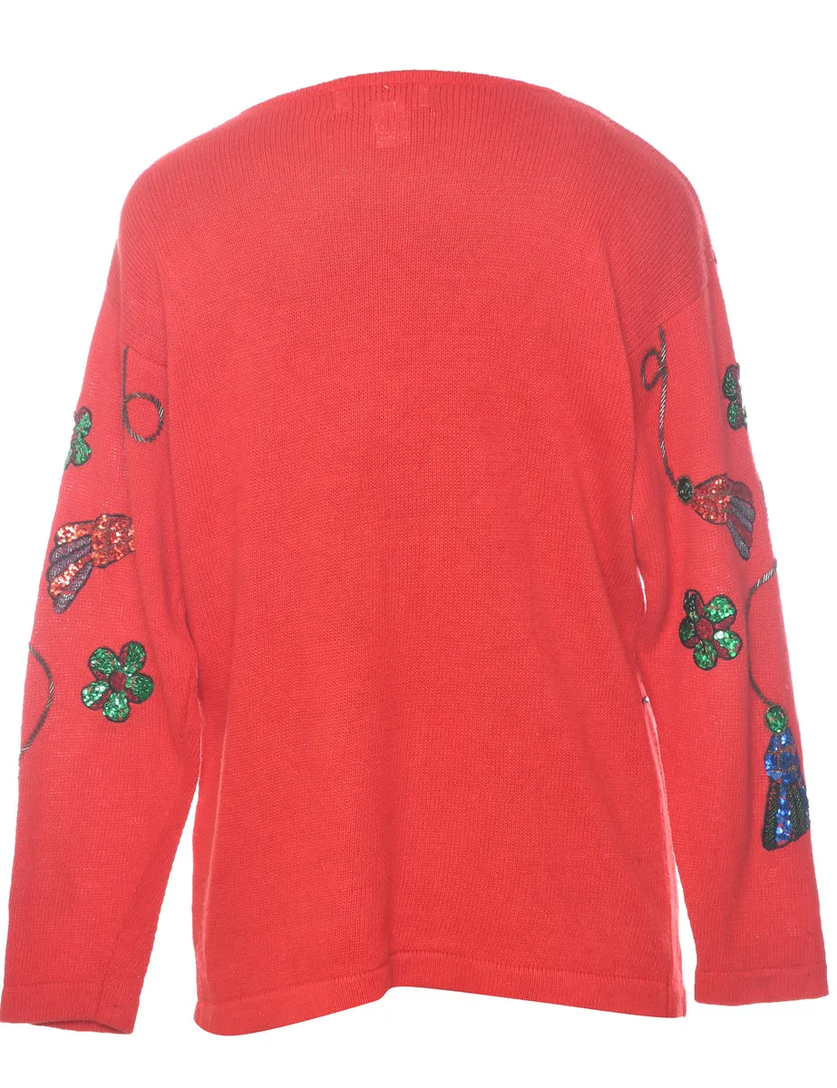 Sequined Red Jumper - M