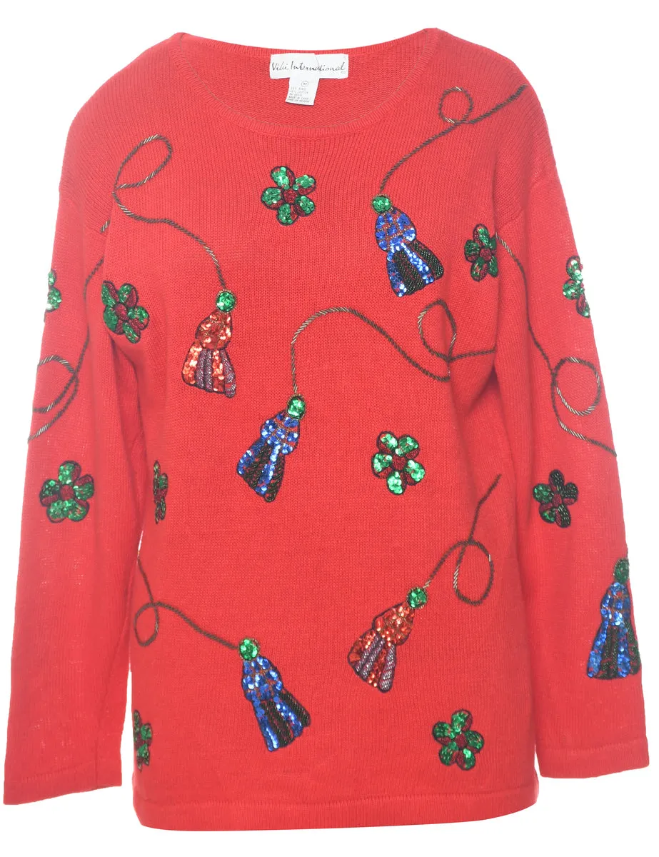 Sequined Red Jumper - M