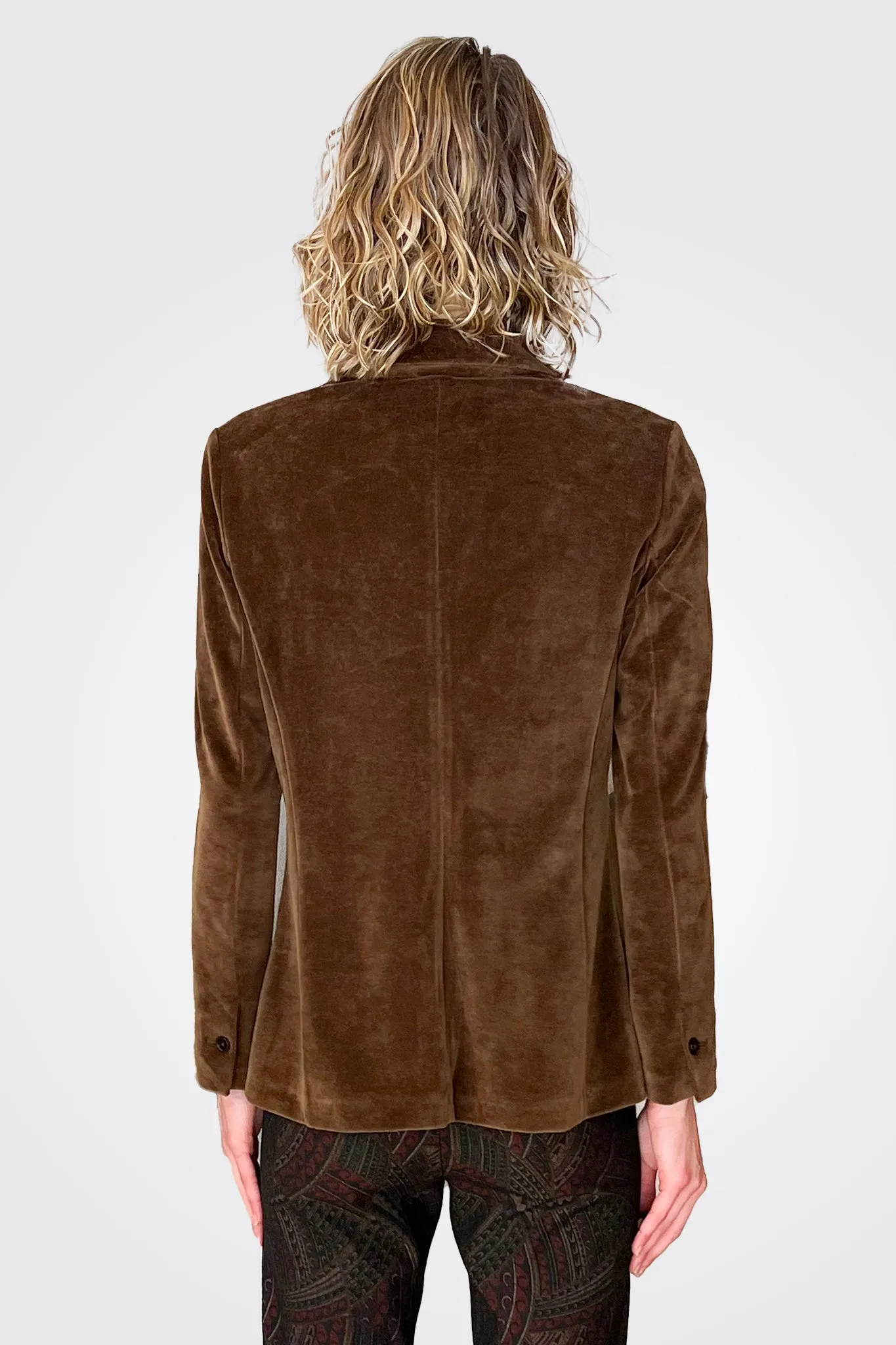 Slim Long Velour Blazer - Castagna Brown