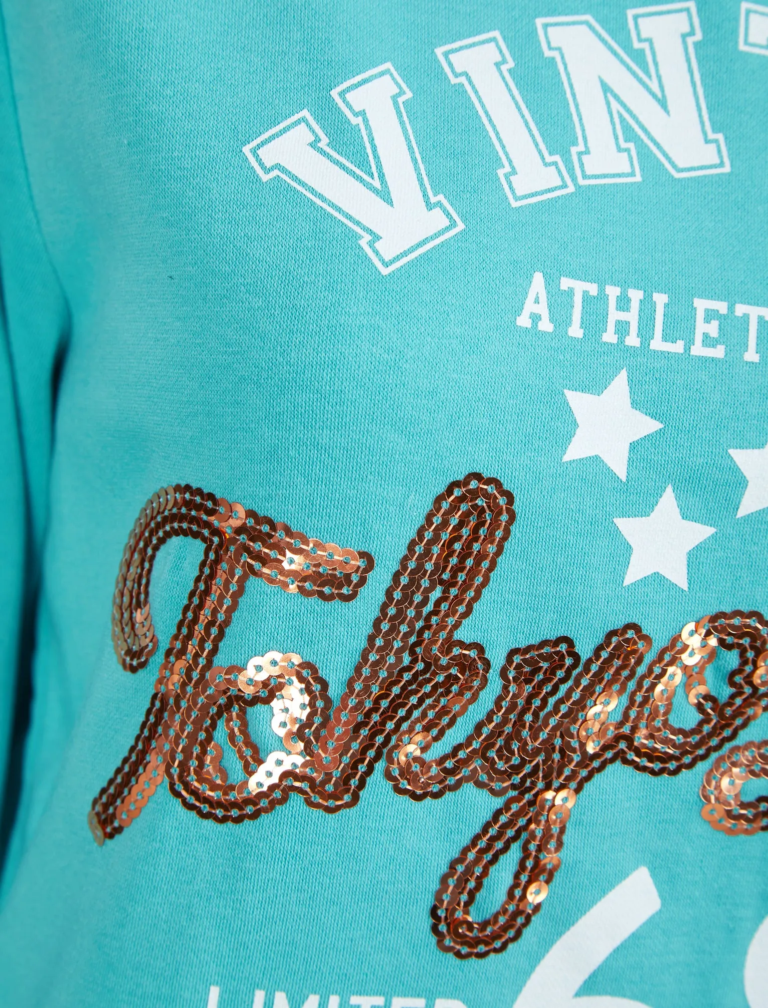 Sparked Sequin Motif Brushback Fleece Pullover Hoodie in Aqua - Tokyo Laundry