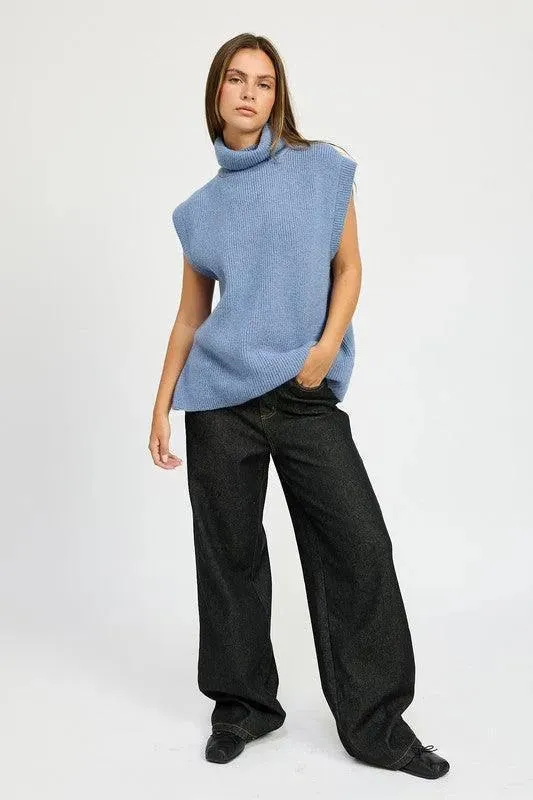 Split Back Turtleneck Sweater Top