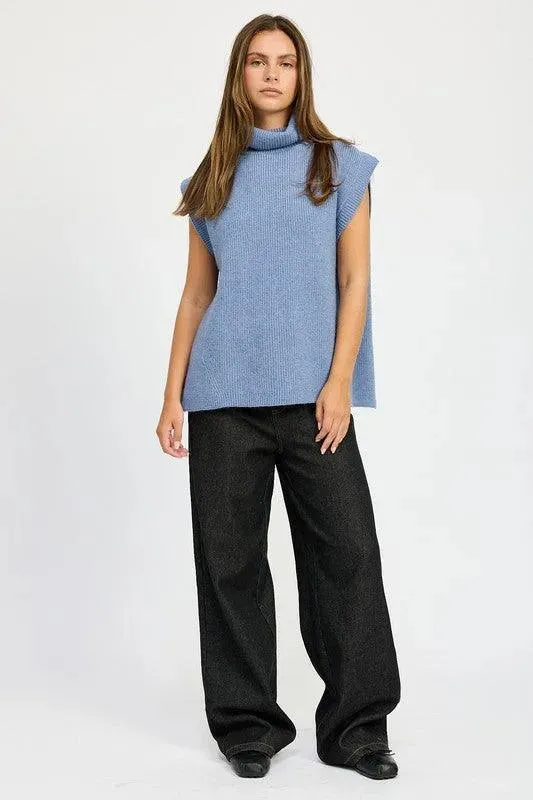 Split Back Turtleneck Sweater Top