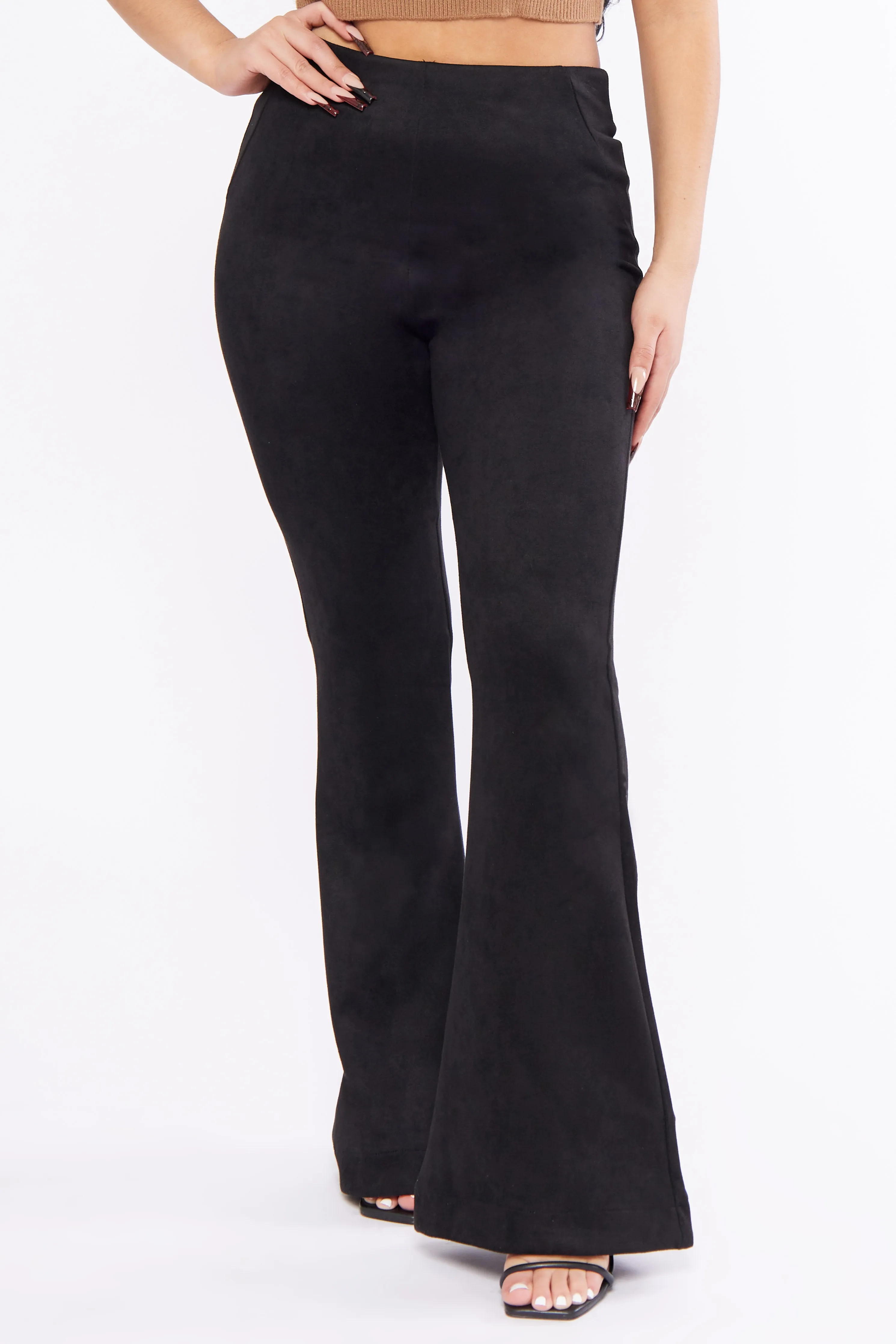 Suede High Rise Flare Pants