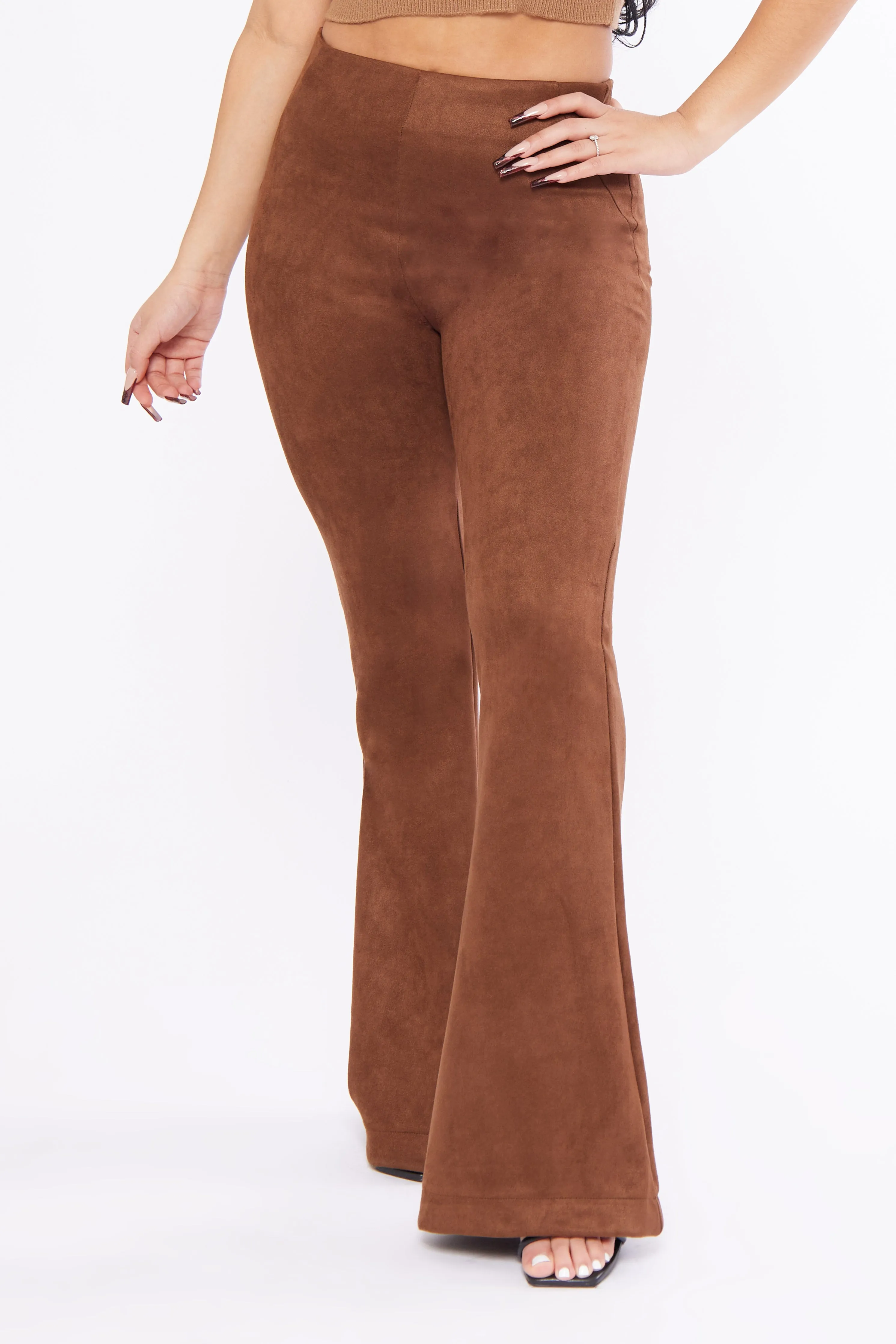 Suede High Rise Flare Pants