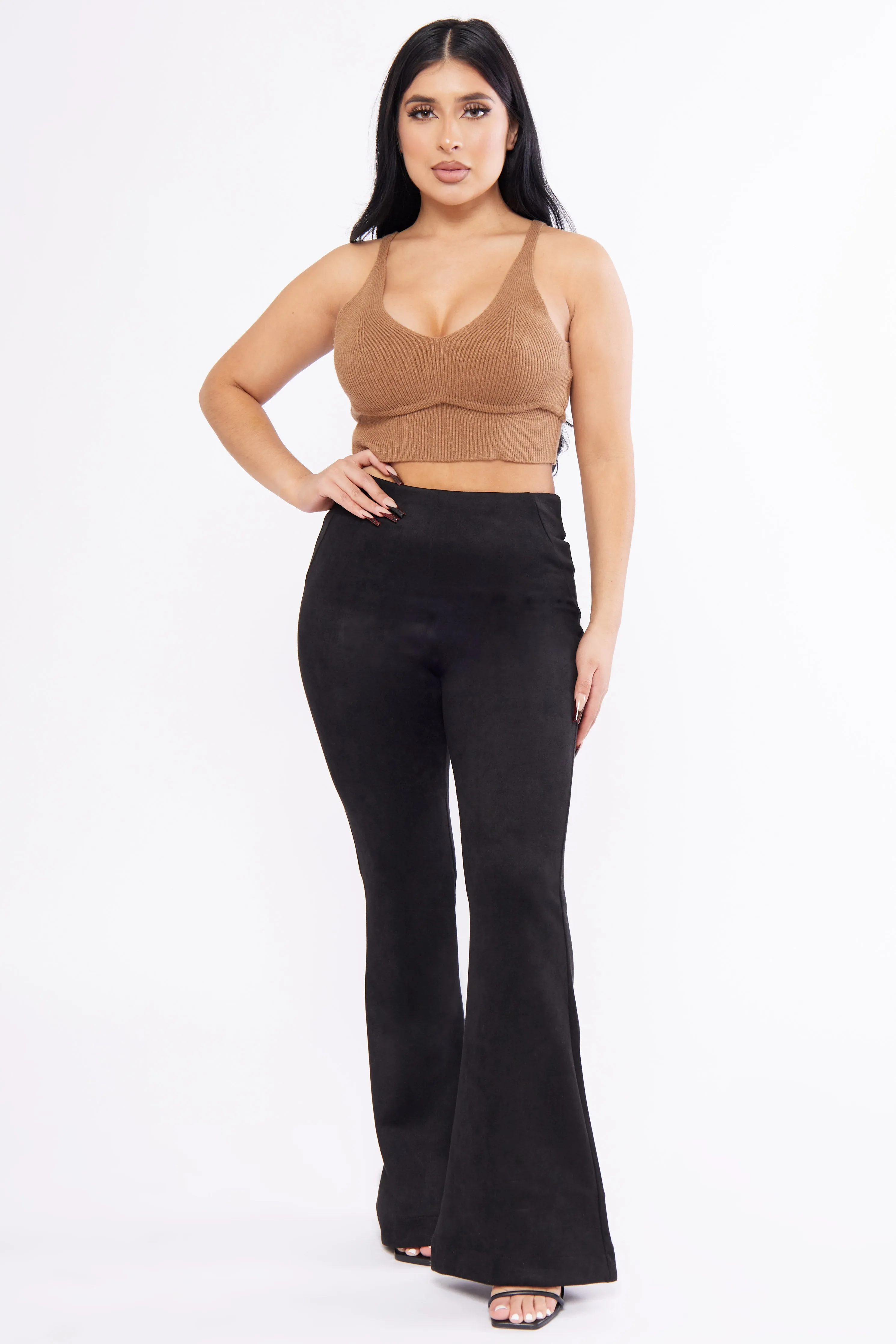 Suede High Rise Flare Pants