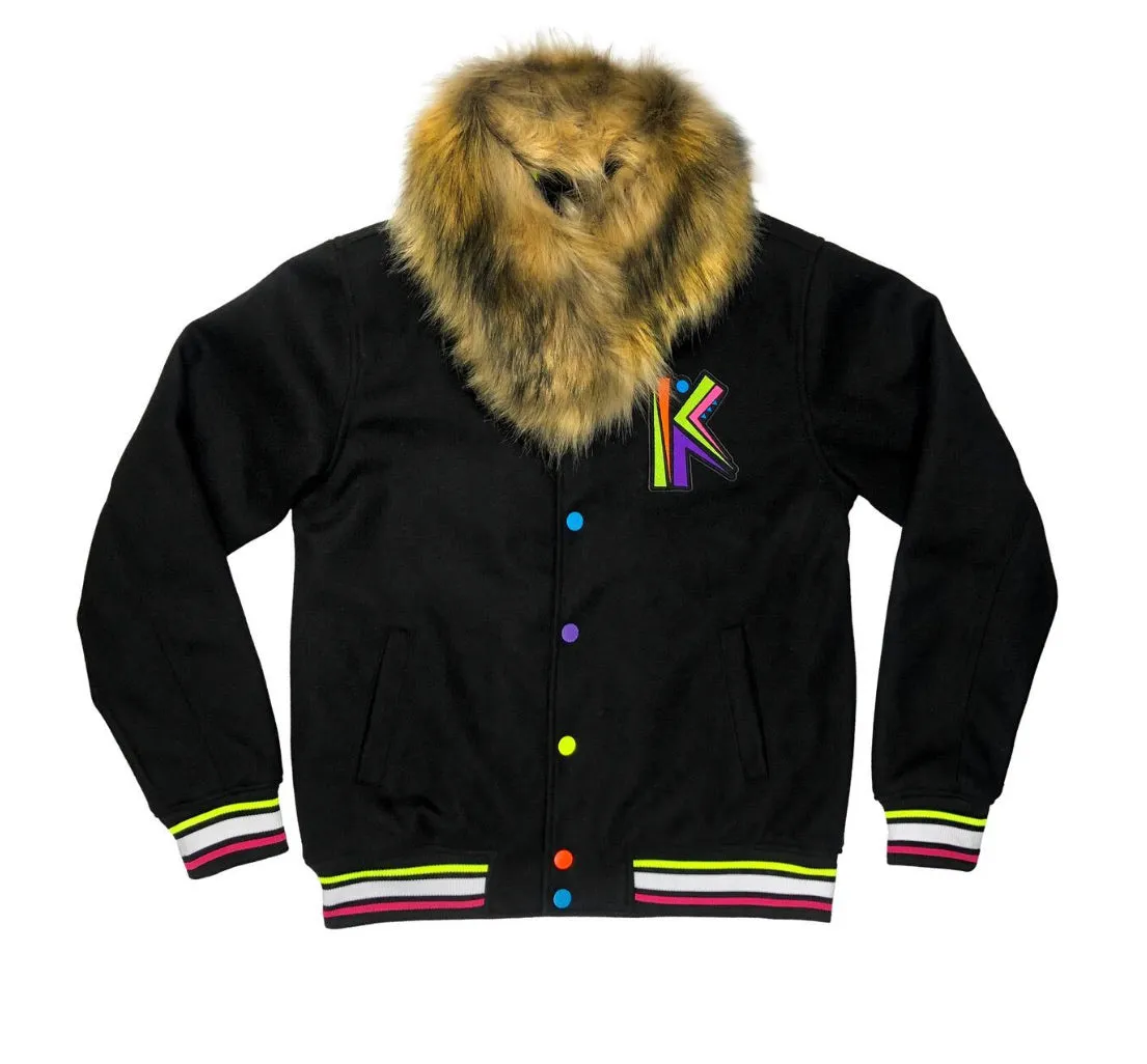 Switch (VarsityJacket with Fur collar and emb patches(black)