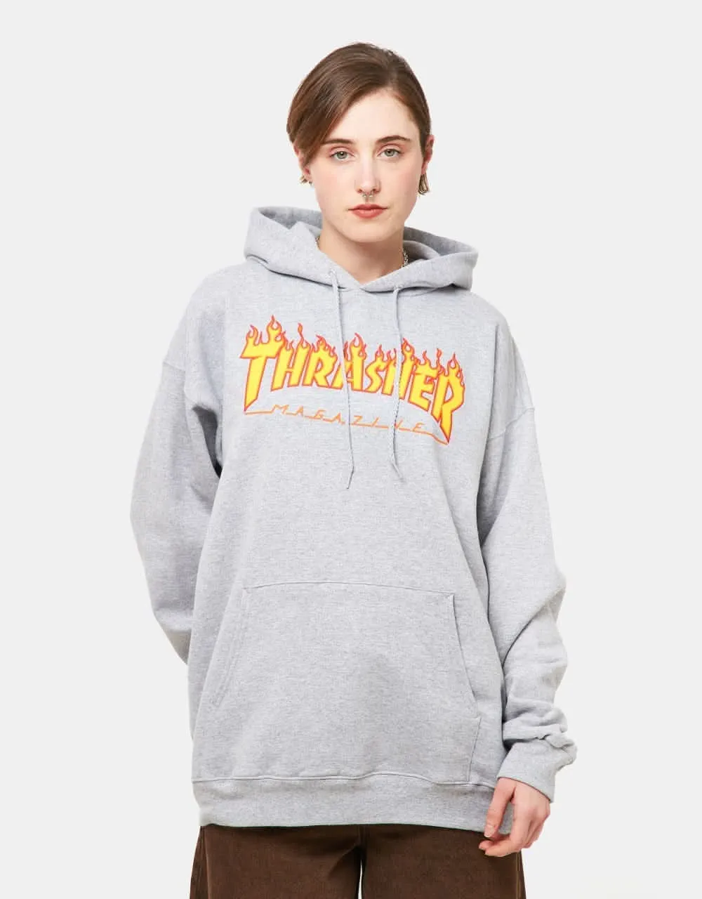 Thrasher Flame Logo Pullover Hoodie - Heather Grey