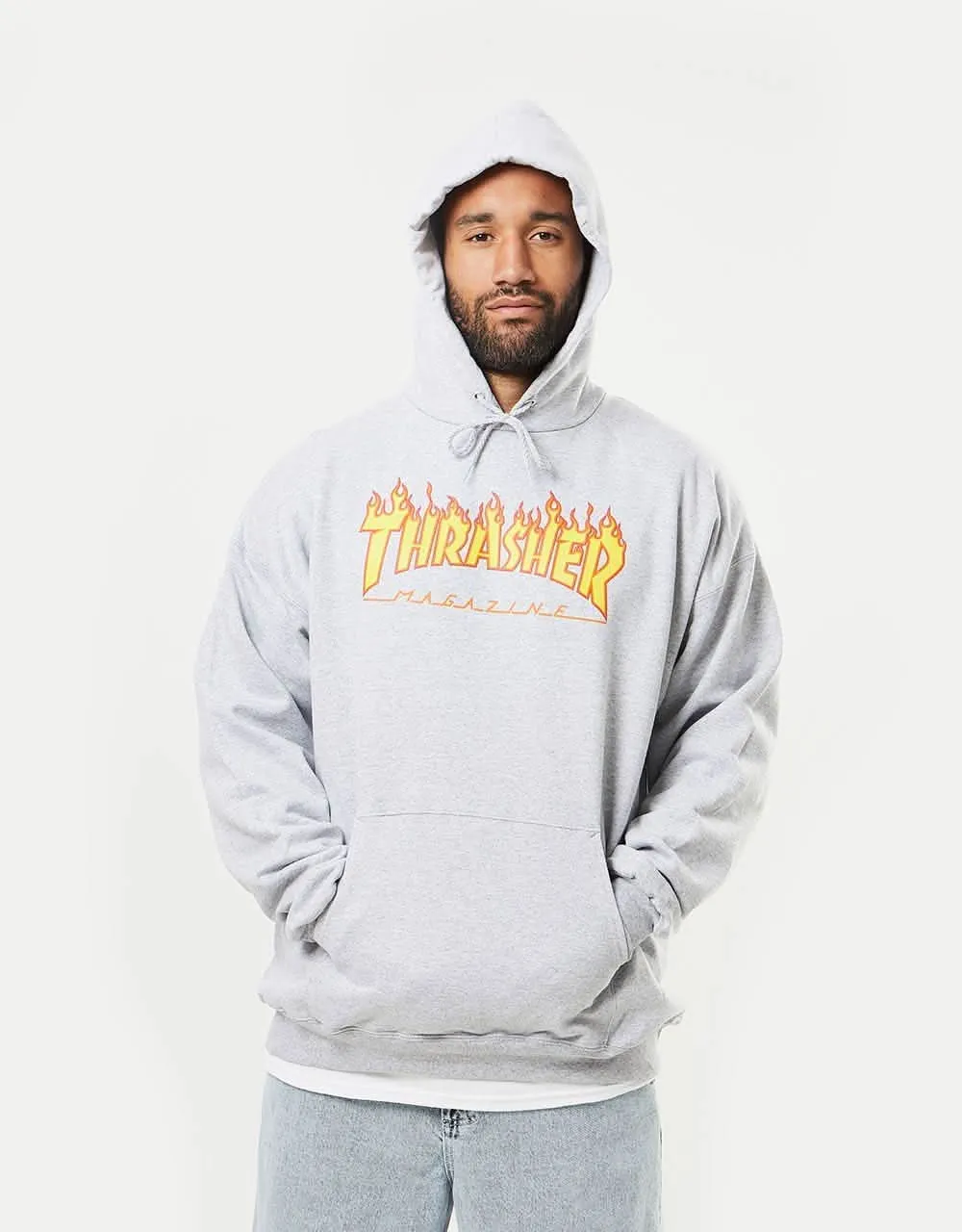 Thrasher Flame Logo Pullover Hoodie - Heather Grey