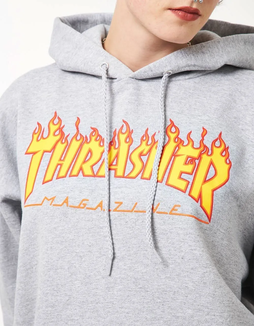 Thrasher Flame Logo Pullover Hoodie - Heather Grey