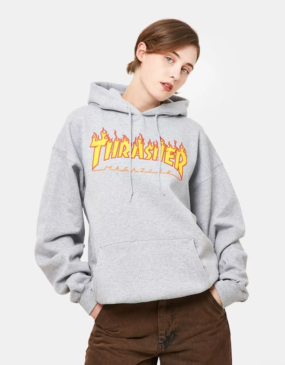 Thrasher Flame Logo Pullover Hoodie - Heather Grey