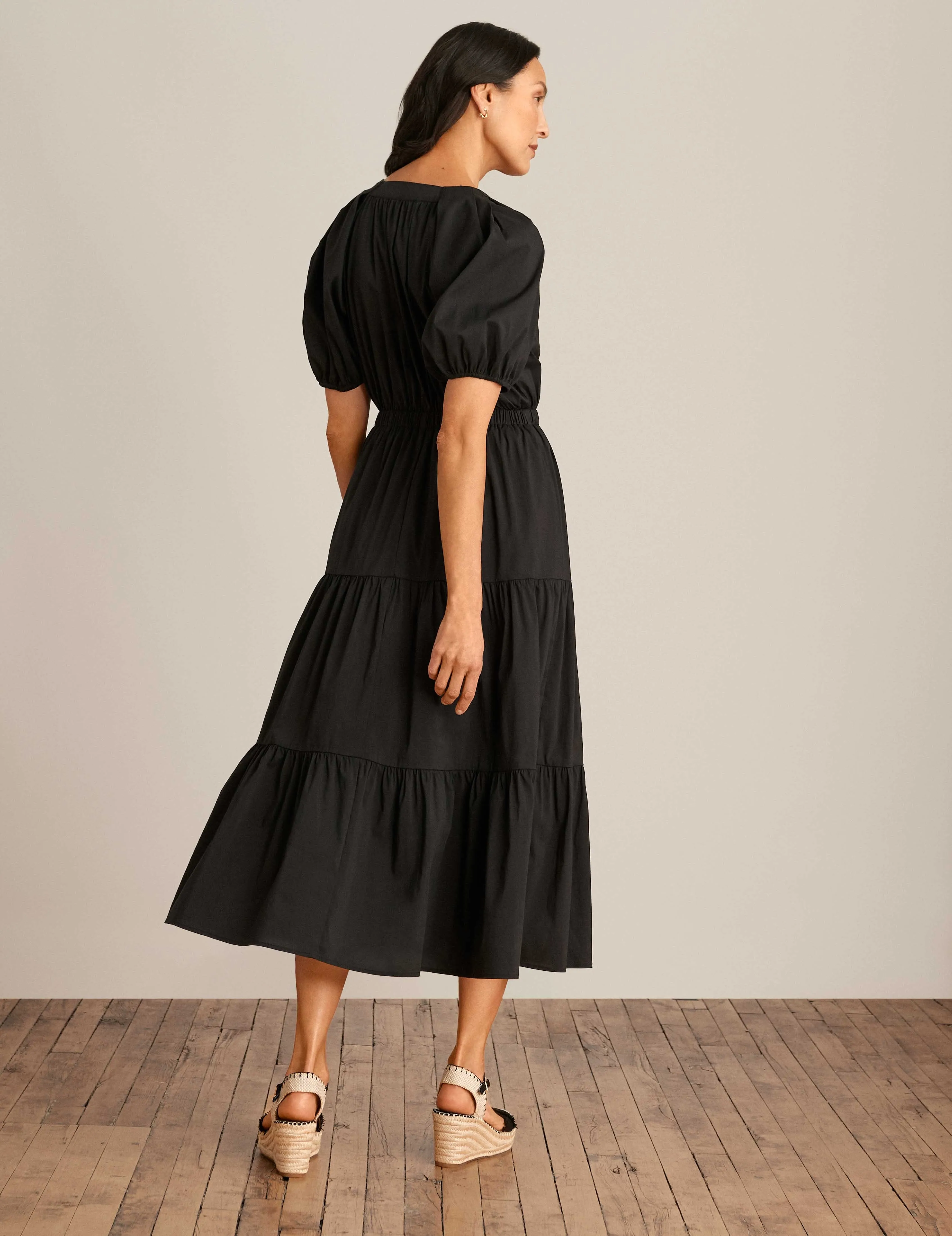 Tiered Puff Sleeve Midi Dress