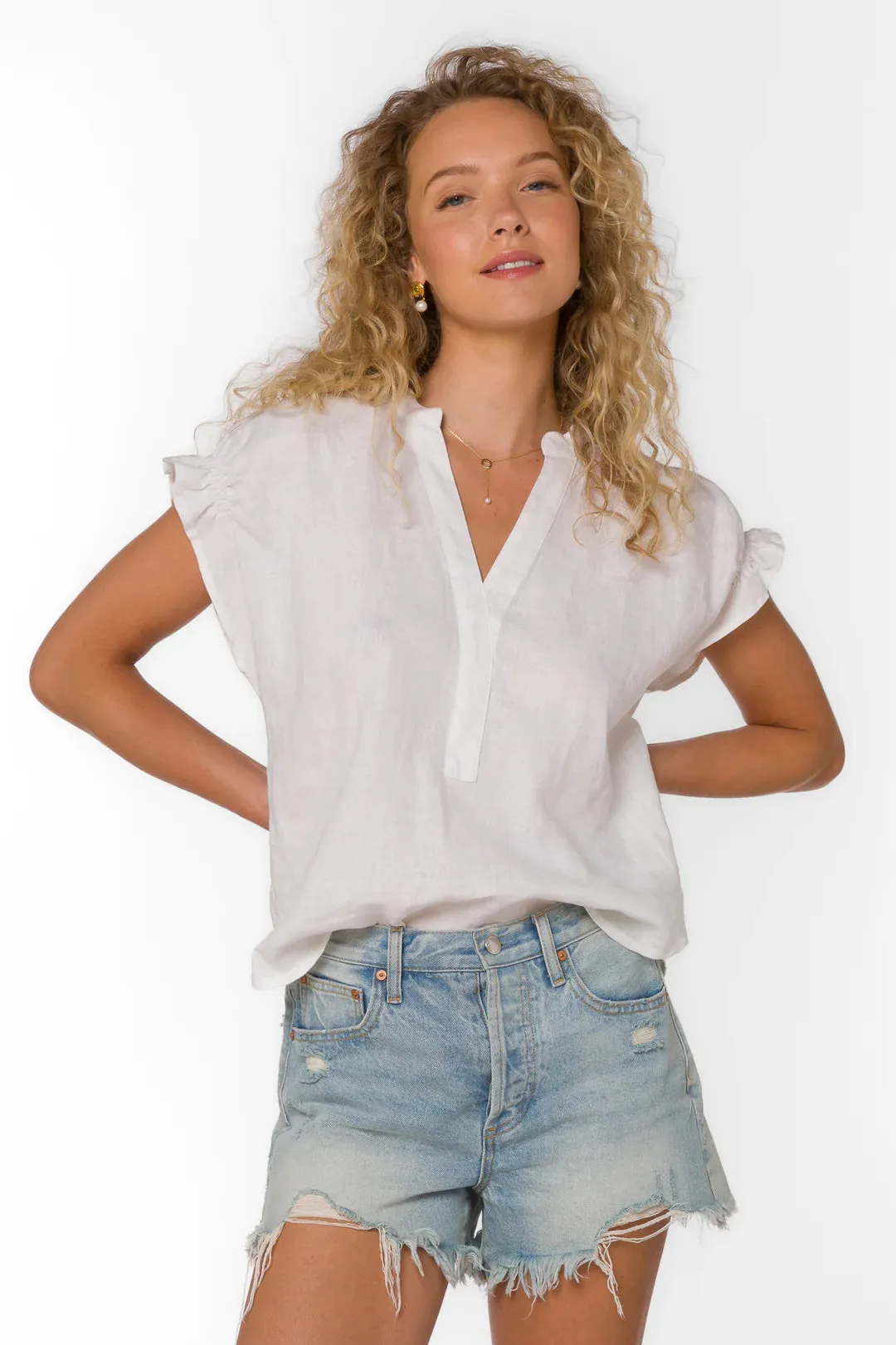 Velvet Heart Avery Linen Top (White)