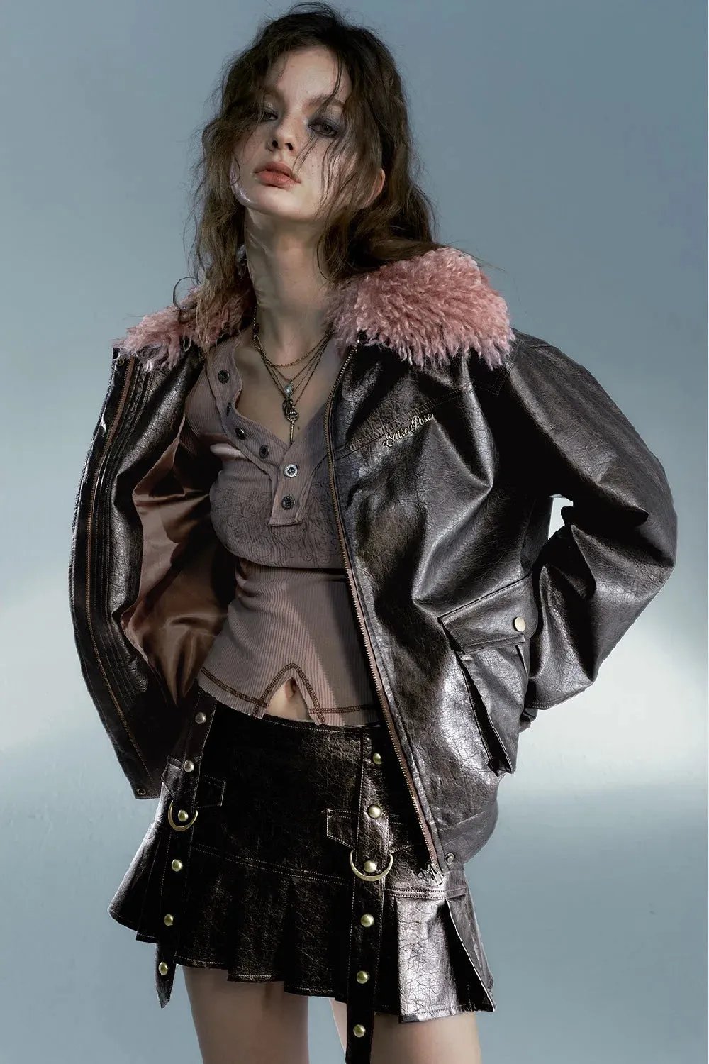 Velvet Leather Coat