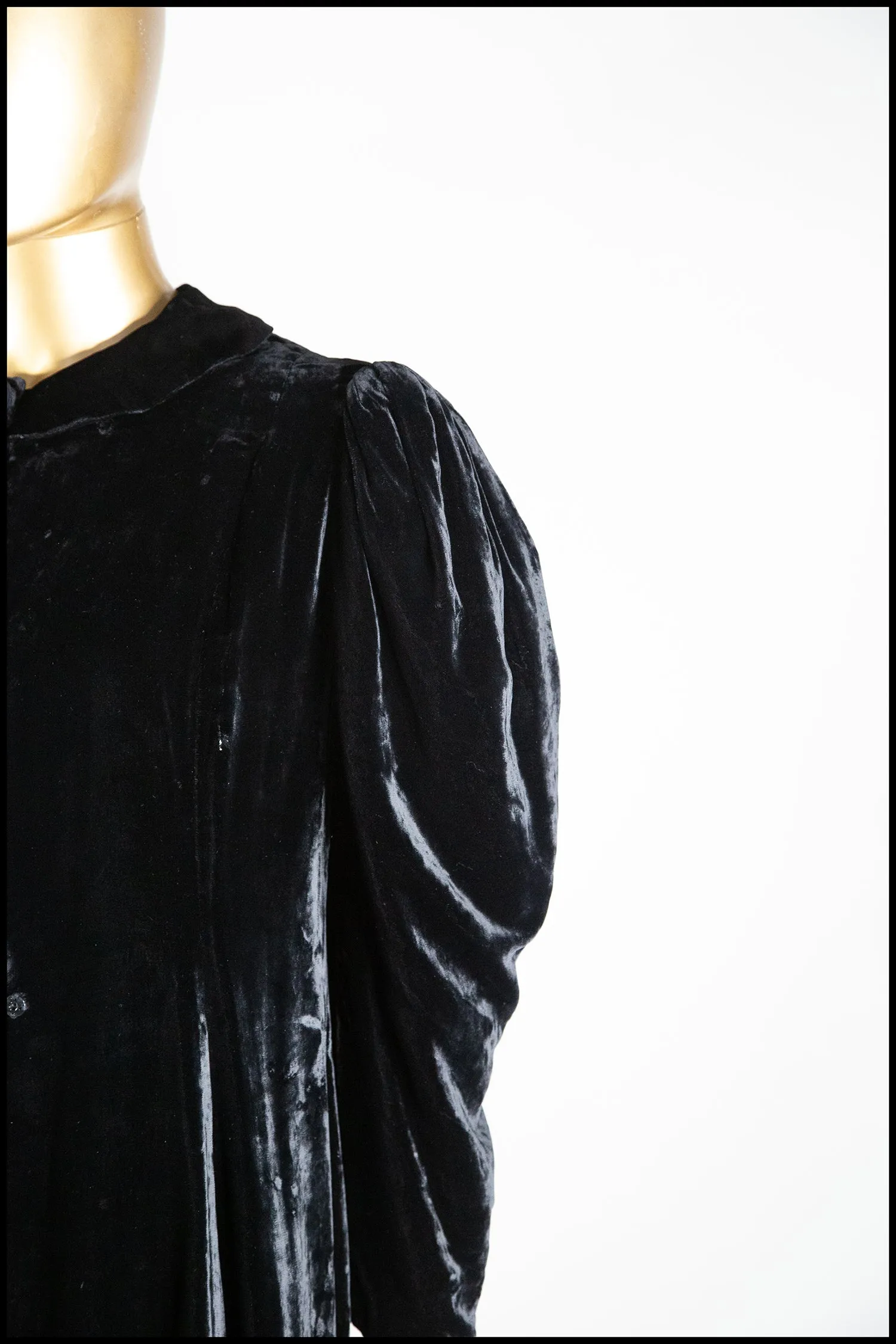 Vintage 1940s Black Silk Velvet Dress Coat