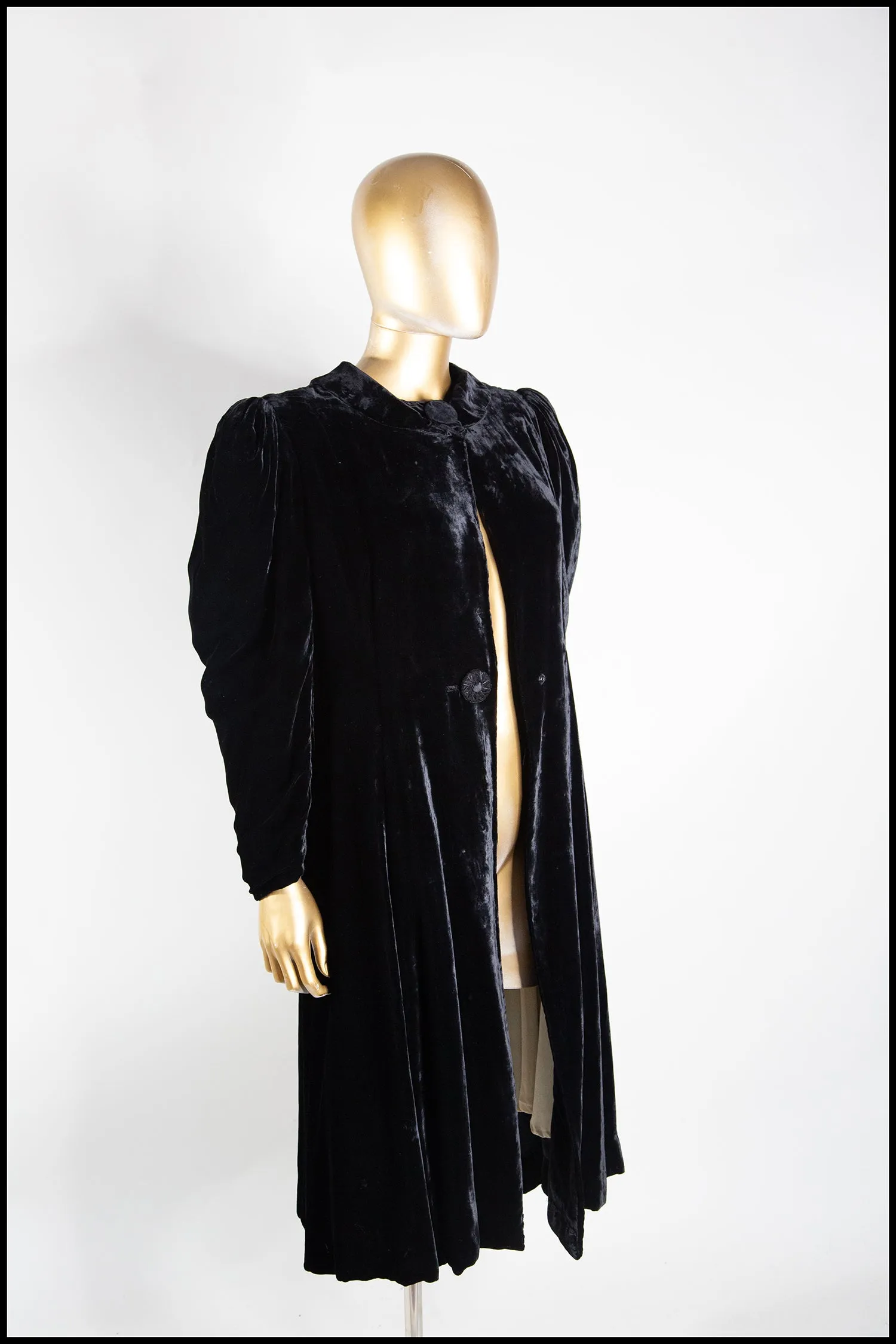 Vintage 1940s Black Silk Velvet Dress Coat