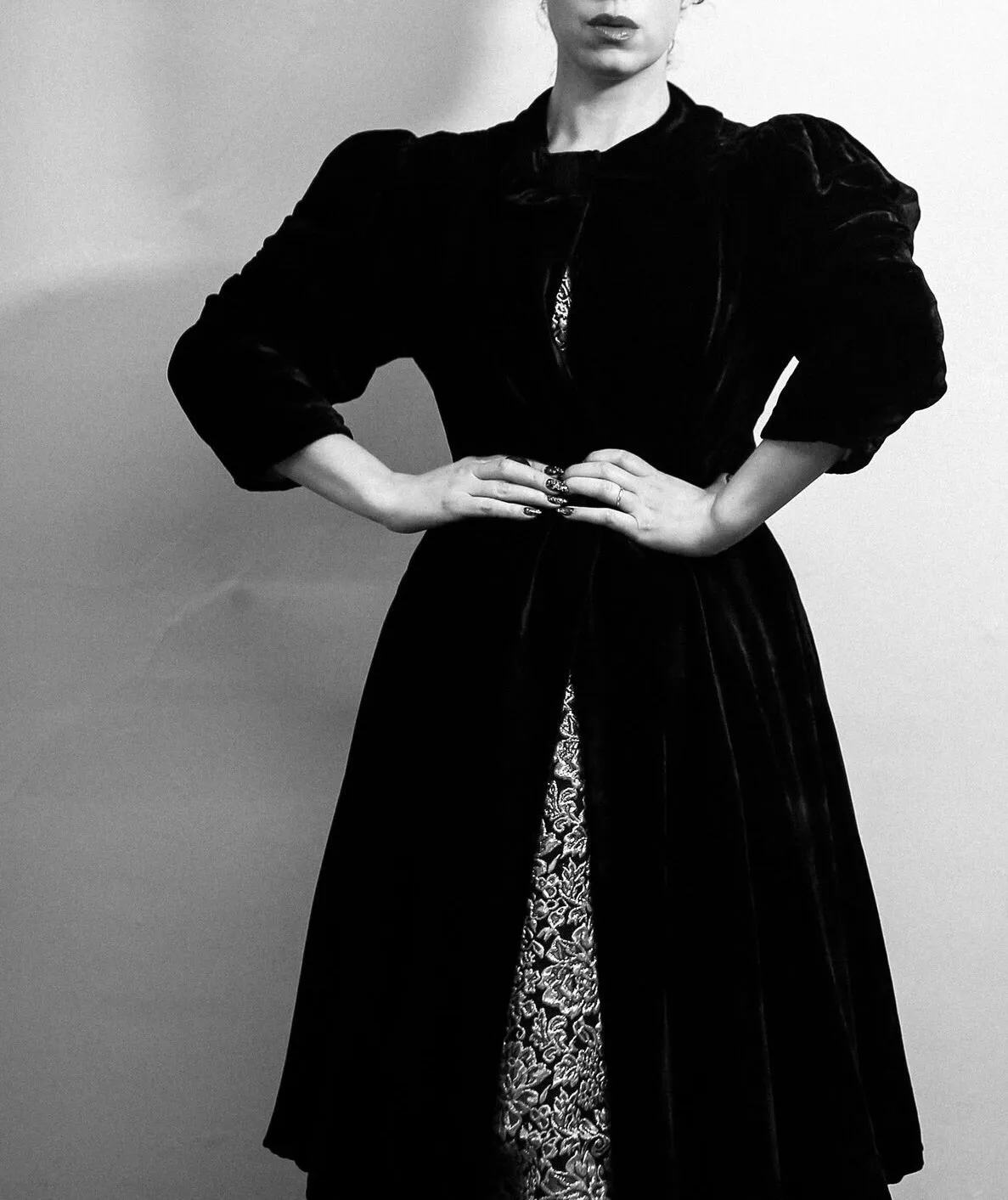 Vintage 1940s Black Silk Velvet Dress Coat