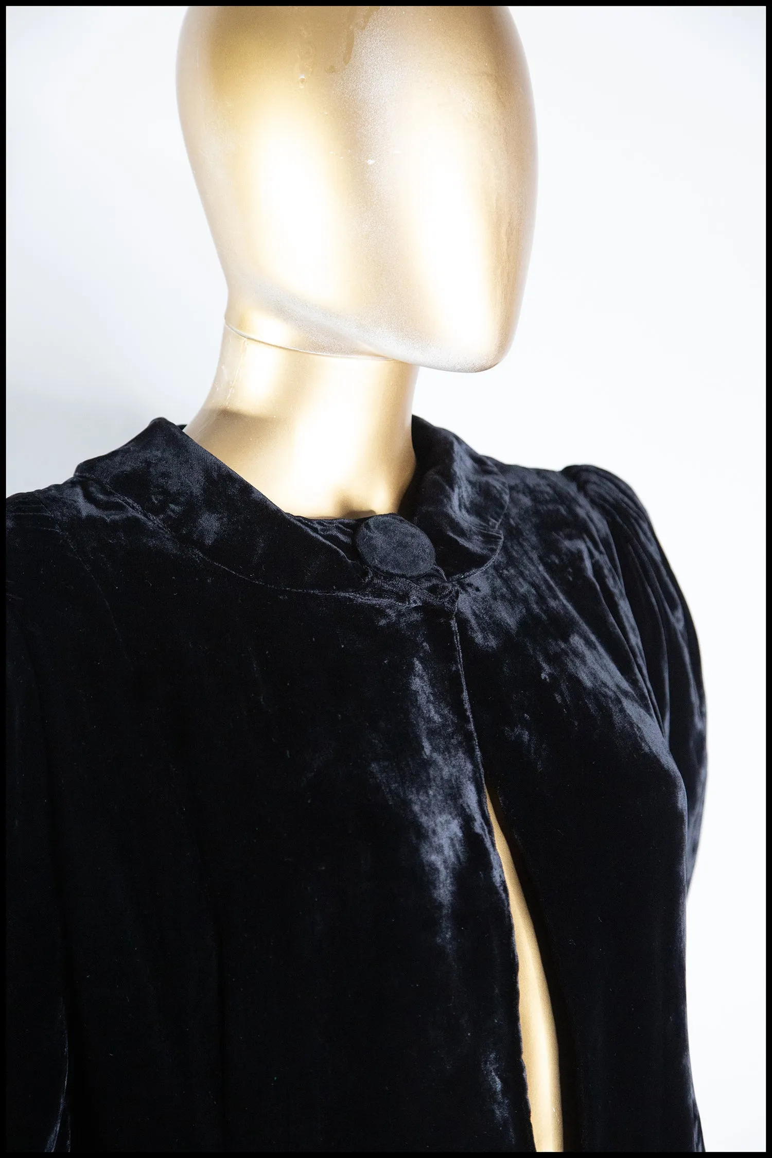 Vintage 1940s Black Silk Velvet Dress Coat