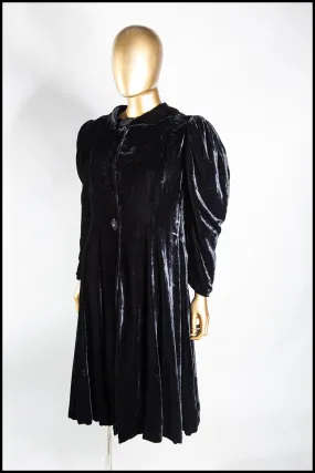 Vintage 1940s Black Silk Velvet Dress Coat