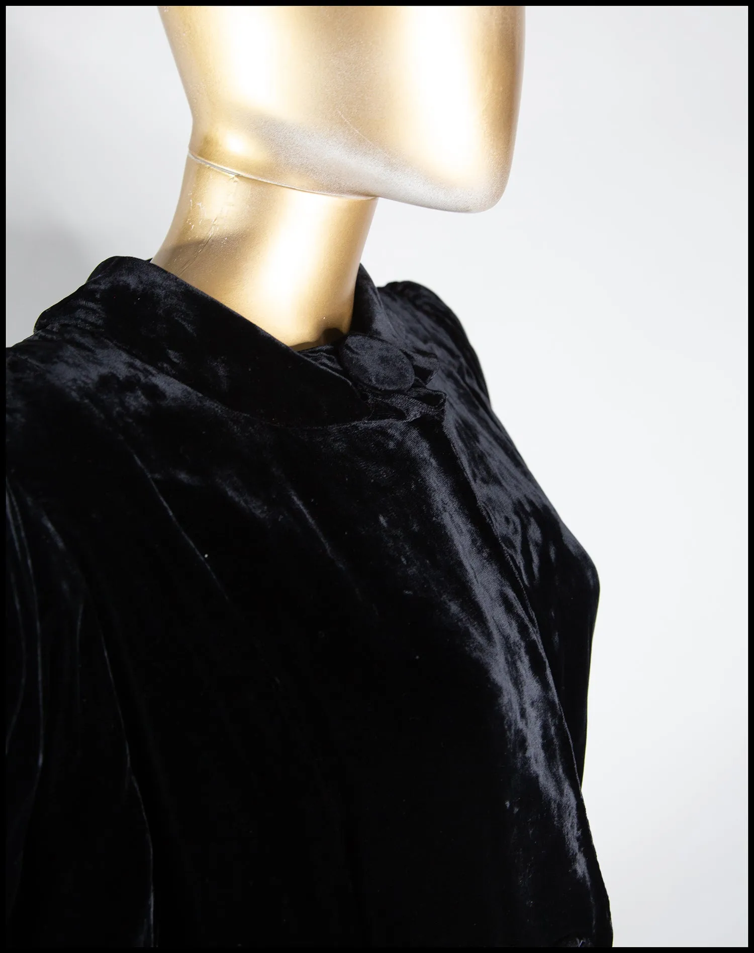 Vintage 1940s Black Silk Velvet Dress Coat