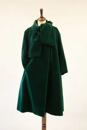 Vintage 1950s Dark Green Velvet Swing Coat