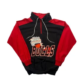 Vintage 90s Black   Red Chicago Bulls NBA Spell-Out Quarter Zip Jacket/ Coat - Medium