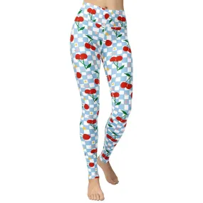 Vintage Cherry Checkered Yoga Leggings