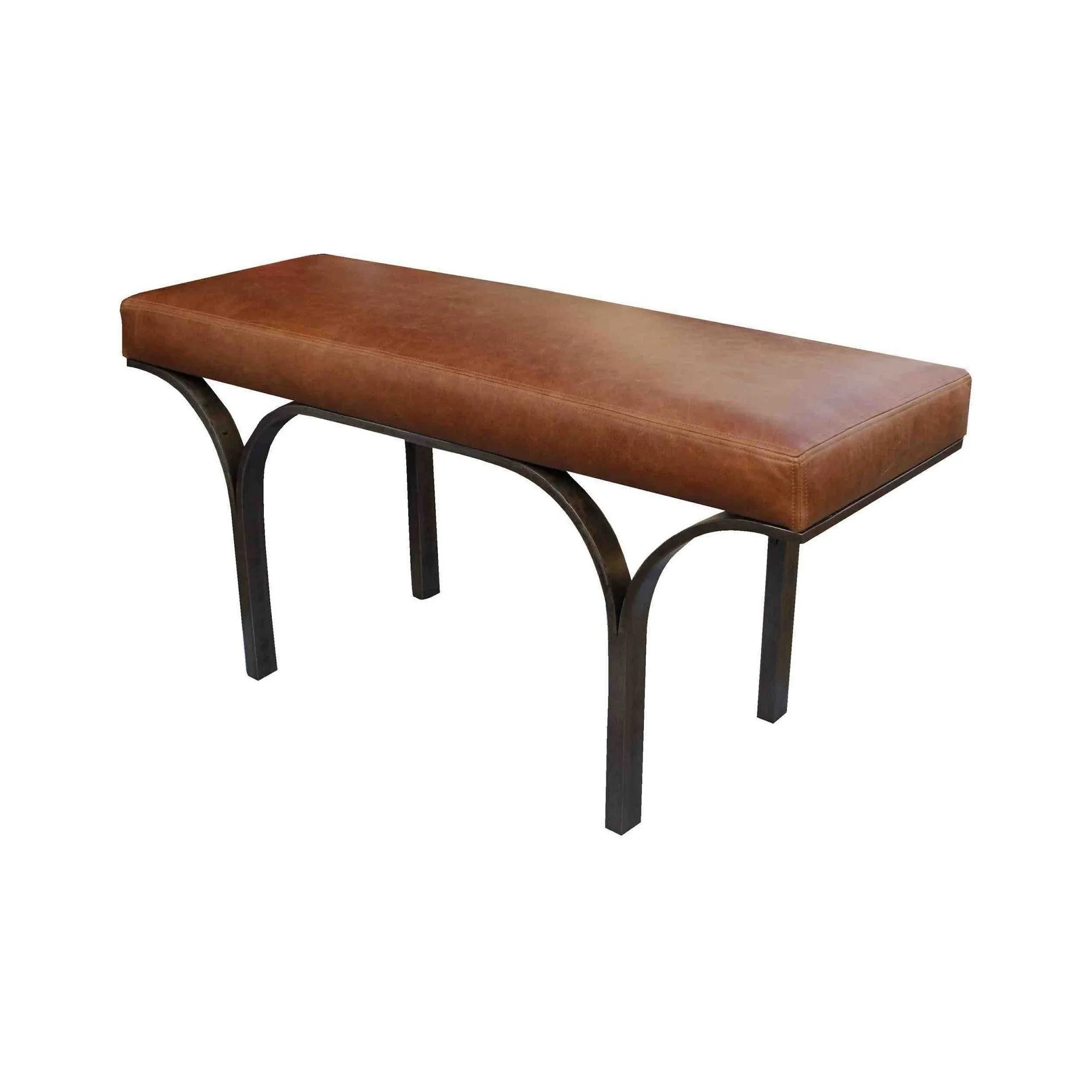 Vintage Leather and Metal Bench