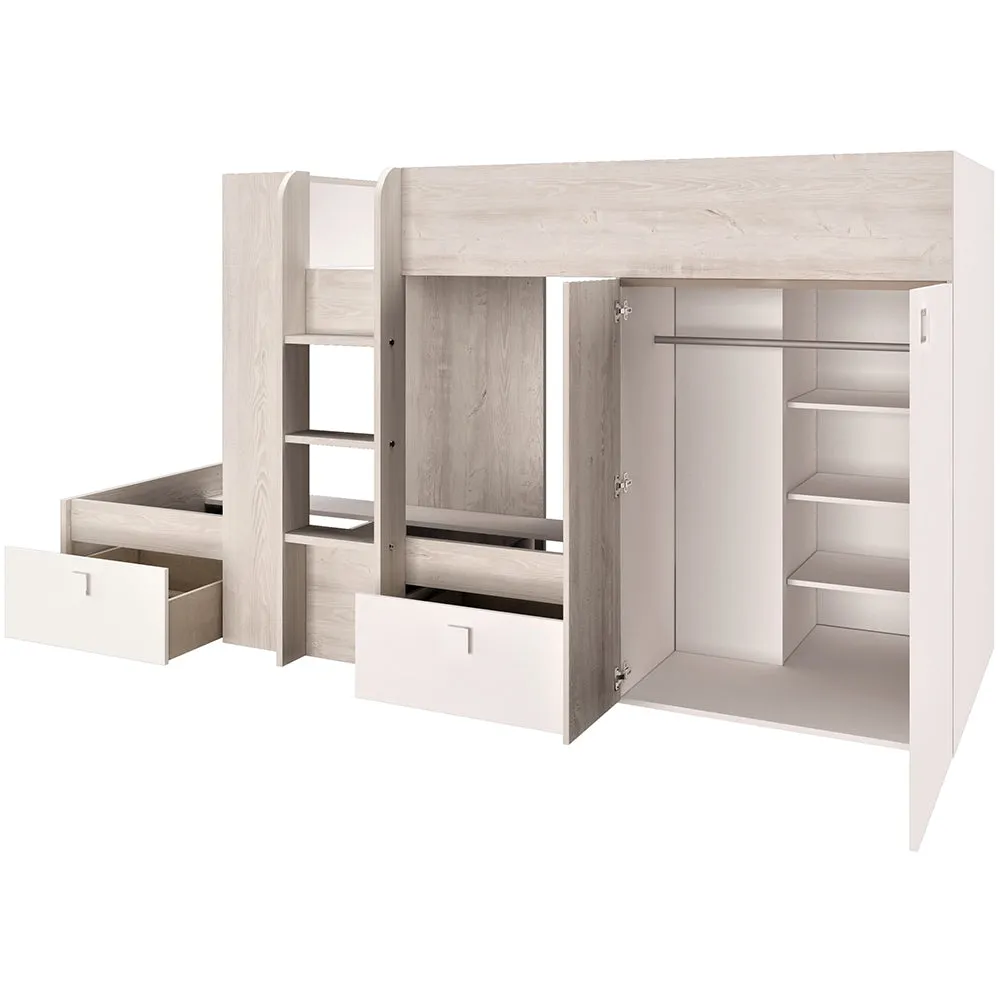 White Bunk Beds with Wardrobe and Storage by Trasman