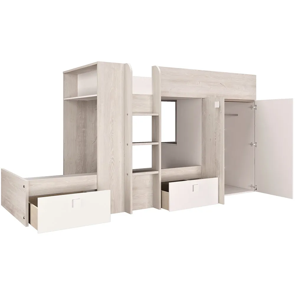 White Bunk Beds with Wardrobe and Storage by Trasman