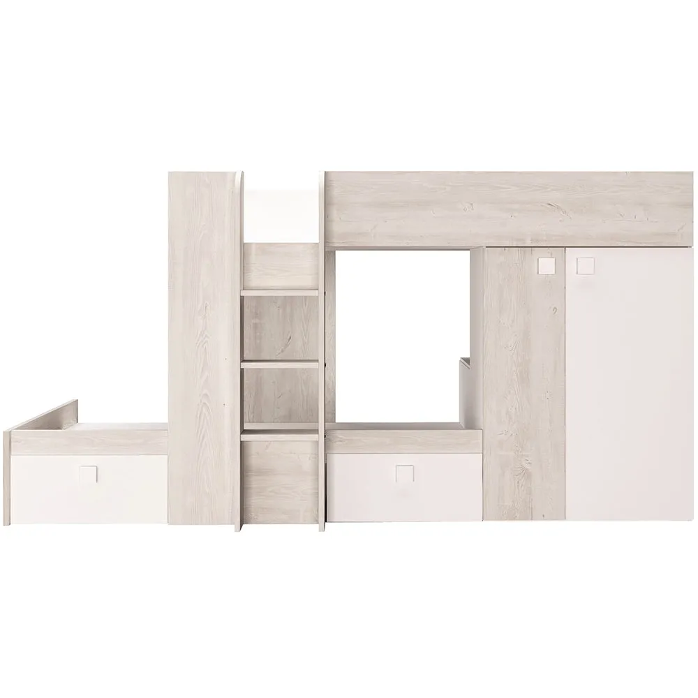 White Bunk Beds with Wardrobe and Storage by Trasman